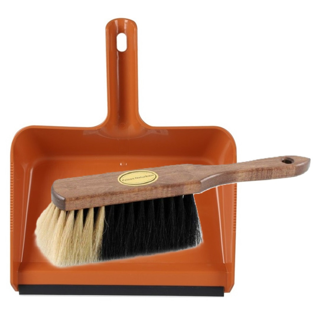Stoffer en blik set Freya - blik kunststof - terra - 38 x 30 cm - borstel hout/paardenhaar 29 cm -