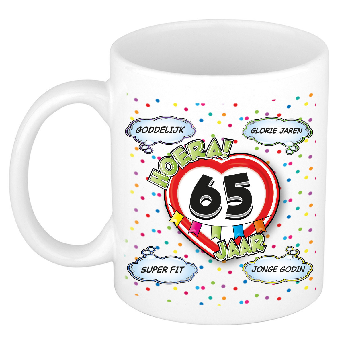 Verjaardag cadeau mok 65 jaar - wit - goddelijk - 300 ml - keramiek -
