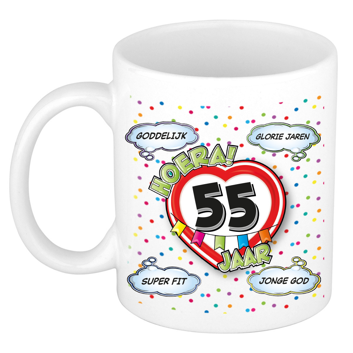 Verjaardag cadeau mok 55 jaar - wit - glorie jaren - 300 ml - keramiek -