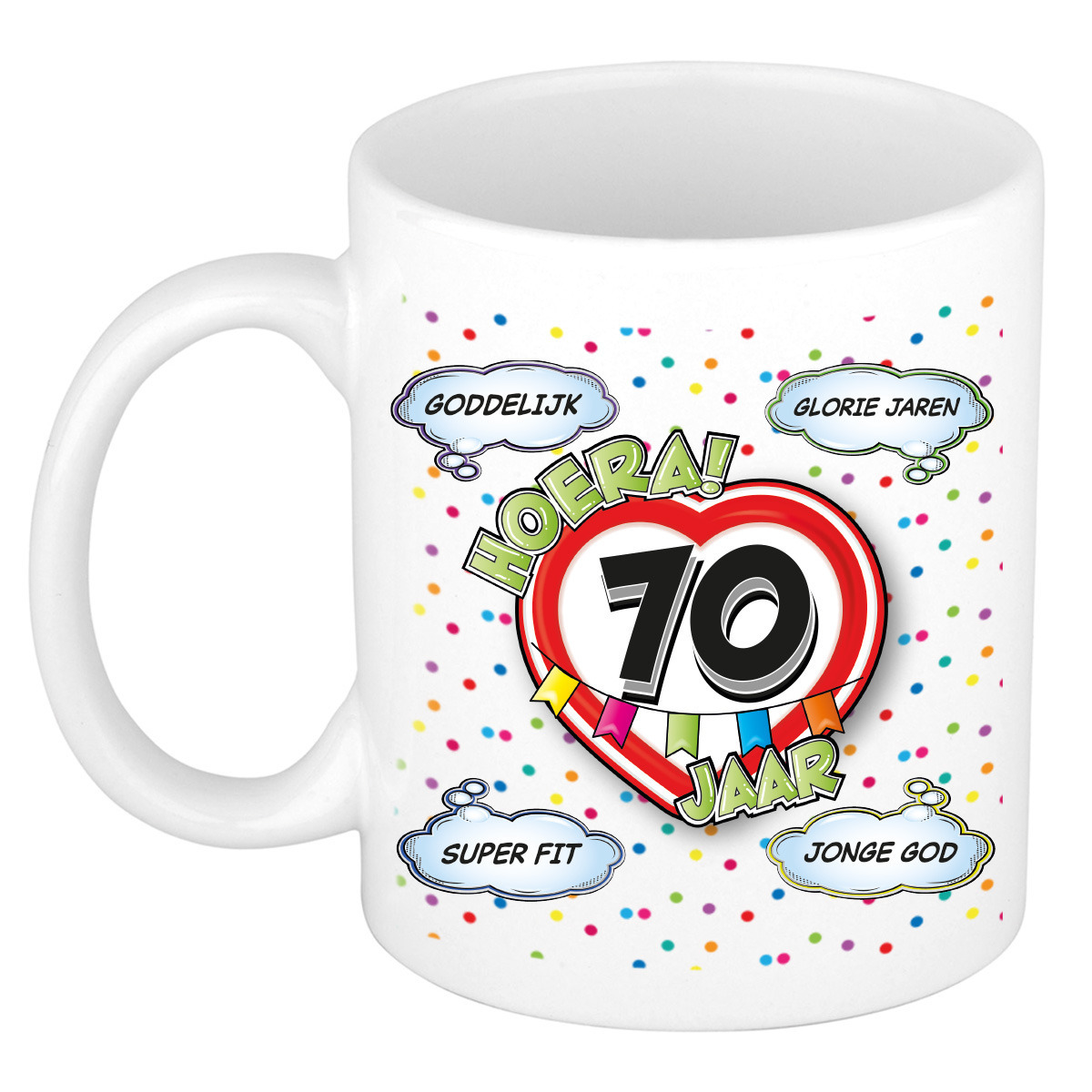 Verjaardag cadeau mok 70 jaar - wit - glorie jaren - 300 ml - keramiek -
