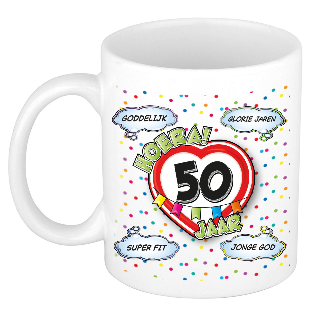 Verjaardag cadeau mok 50 jaar - wit - glorie jaren - 300 ml - keramiek - Abraham -