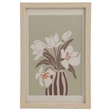 Poster bloemen met vaas - MDF/glas - 30x20 cm - Leen Bakker