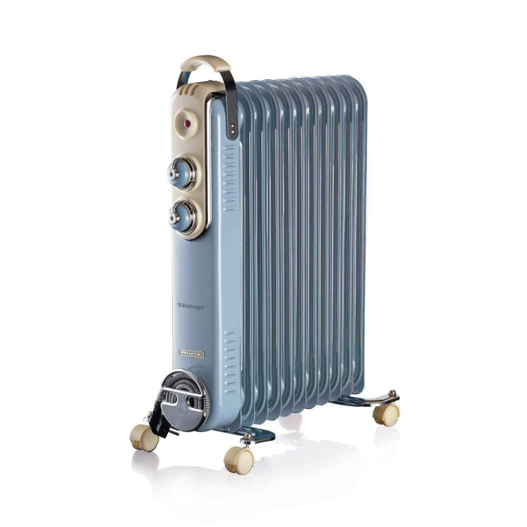 Ariete Vintage blauwe olieradiator 11-elementen radiator 2500 Watt, 3 standen