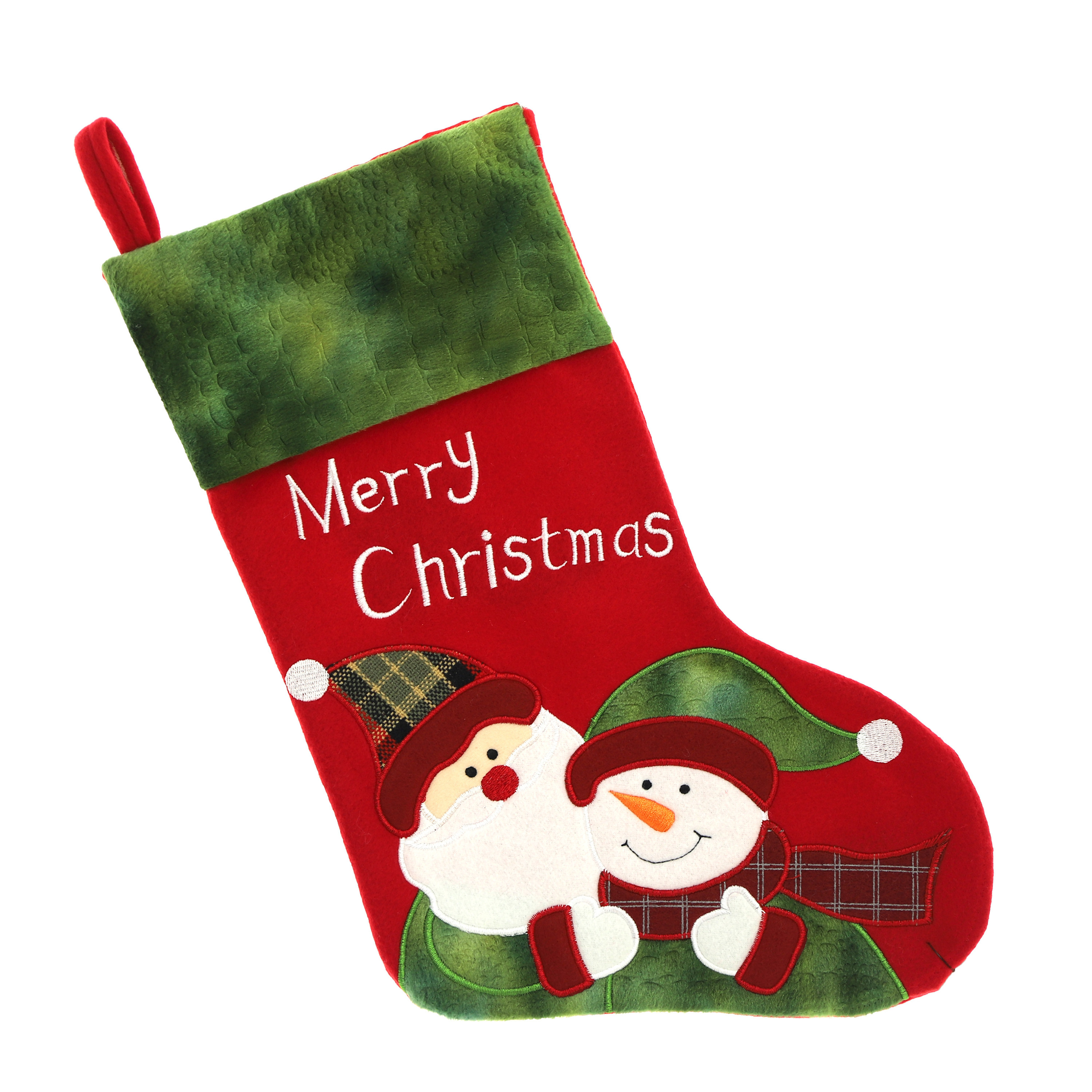 Unique Living kerstsok - rood/groen - B25 x H45 cm - polyester - Merry Christmas -