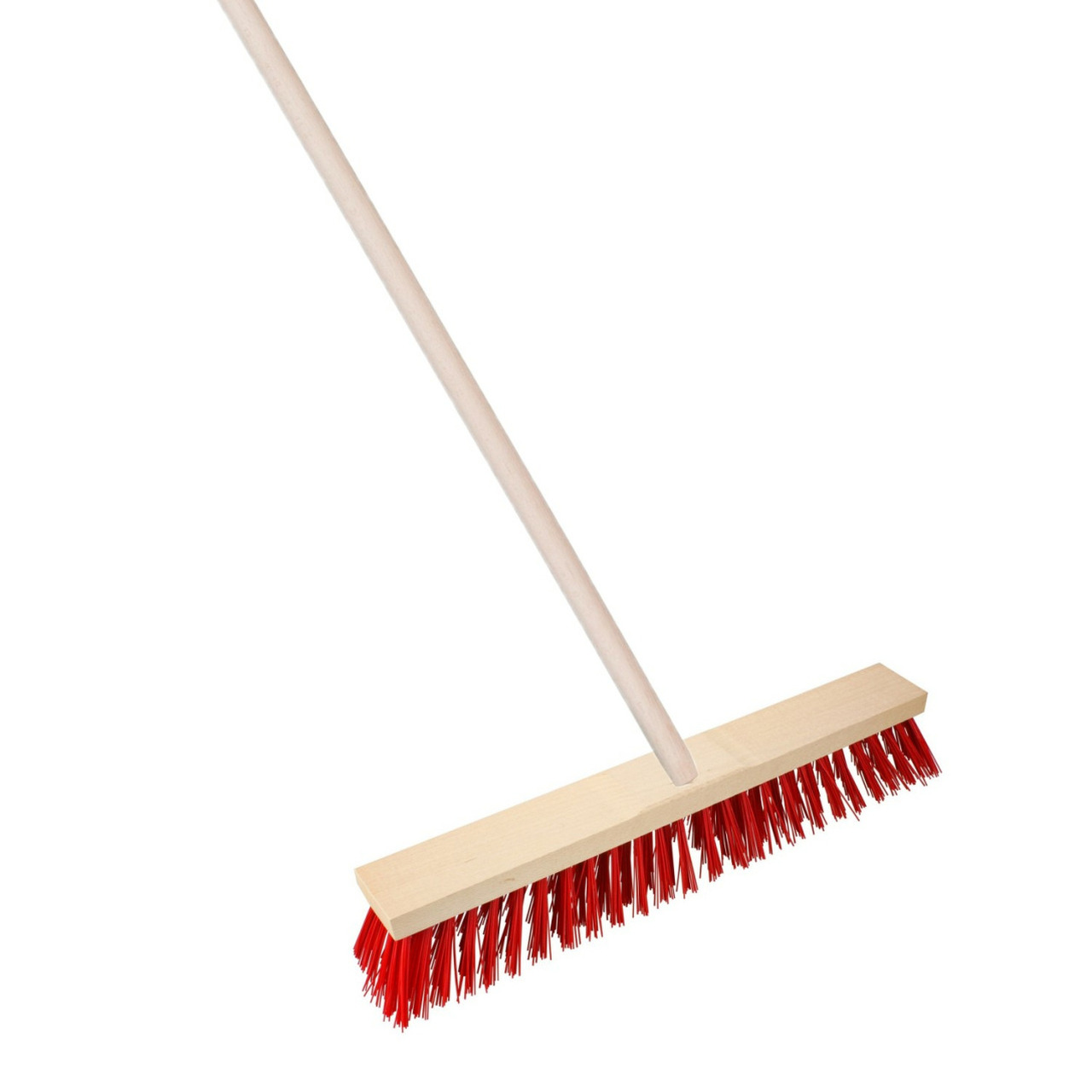 Straatbezem Elaston voor buiten - Kop 60 cm met extra veel vezels - rood - Houten steel 130 cm -