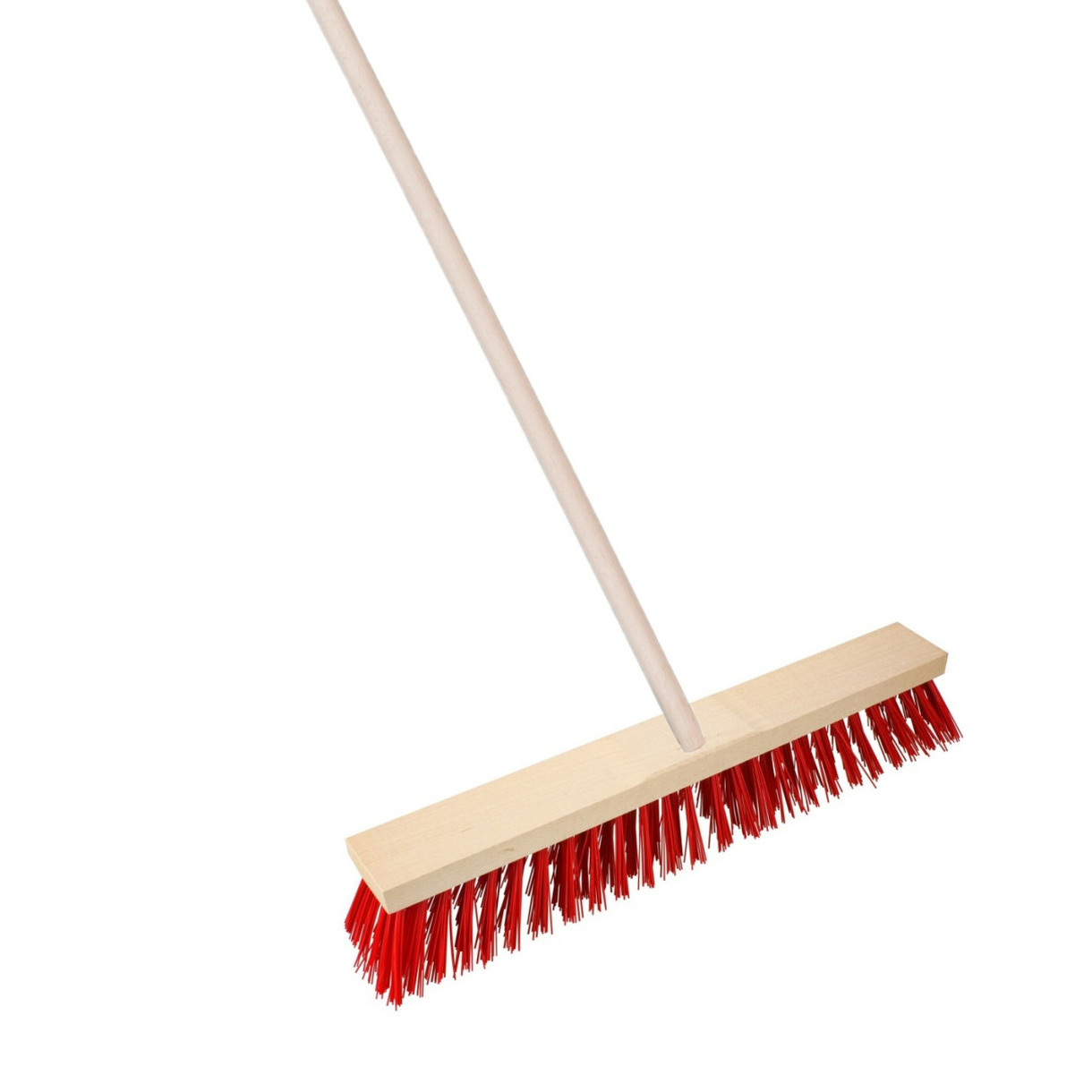Straatbezem Elaston voor buiten - Kop 60 cm met extra veel vezels - rood - Houten steel 120 cm -