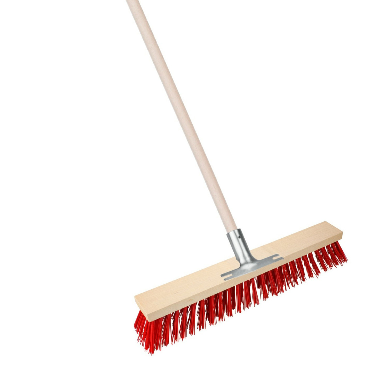 Straatbezem Elaston XL voor buiten - Kop 60 cm - metalen steelhouder - rood - Houten steel 130 cm -