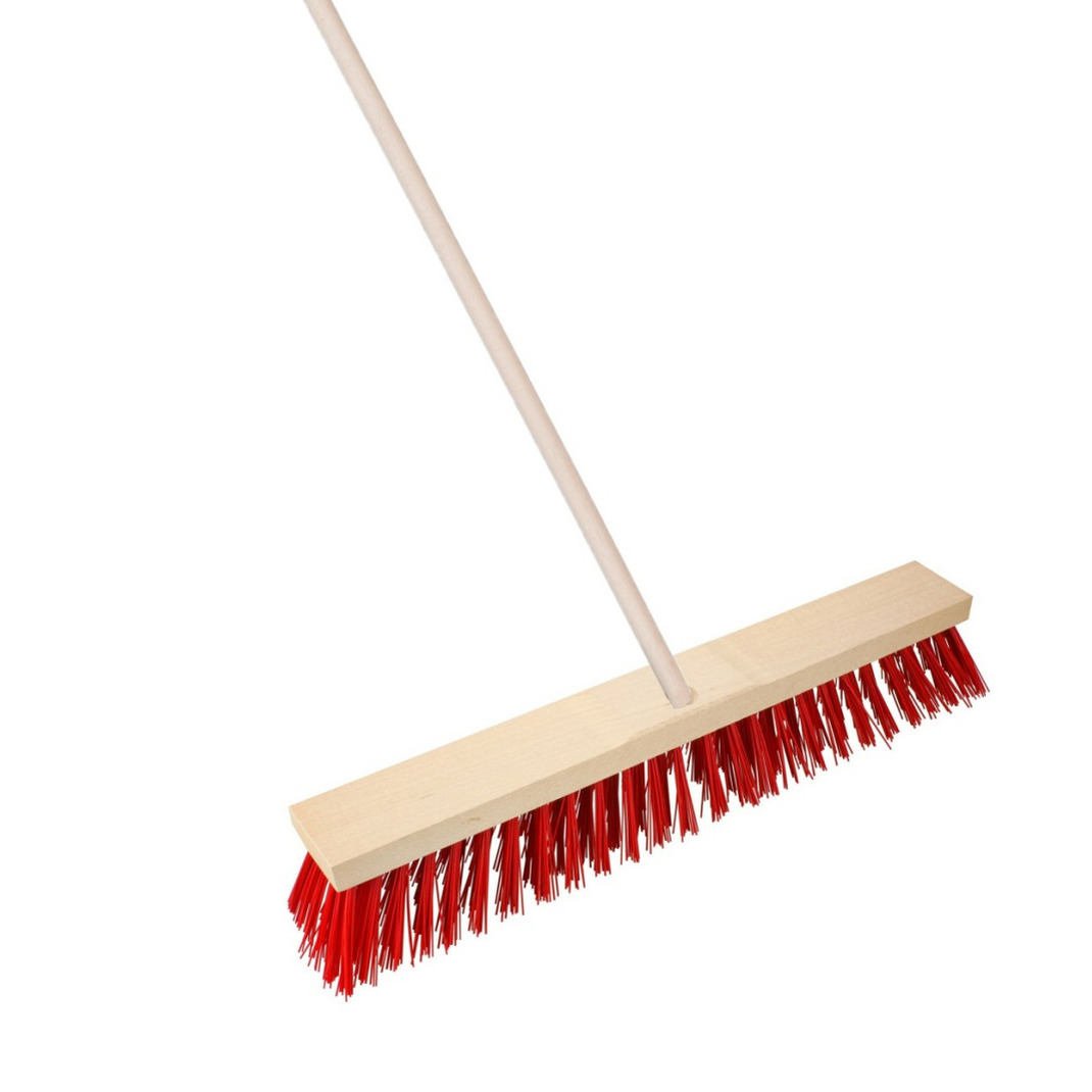 Straatbezem Elaston voor buiten - Kop 60 cm met extra veel vezels - rood - Houten steel 140 cm -