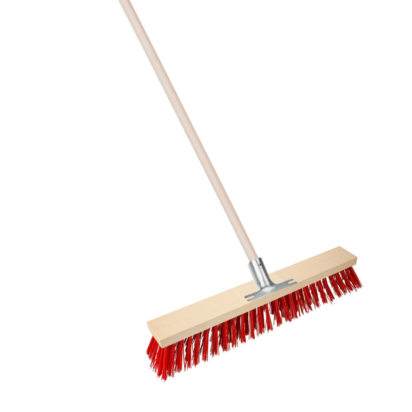 Straatbezem Elaston XL voor buiten - Kop 60 cm - metalen steelhouder - rood - Houten steel 140 cm -