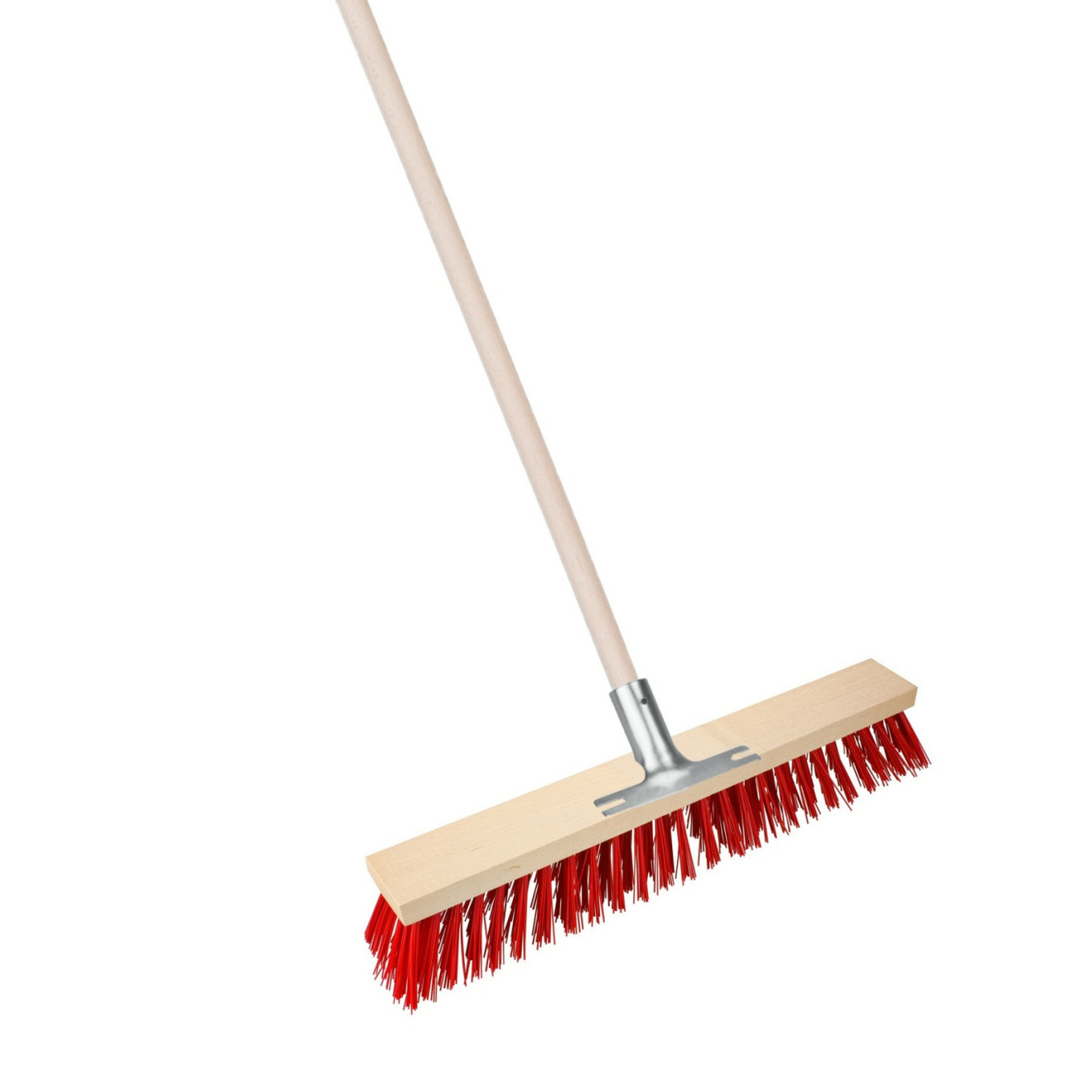 Straatbezem Elaston XL voor buiten - Kop 60 cm - metalen steelhouder - rood - Houten steel 120 cm -