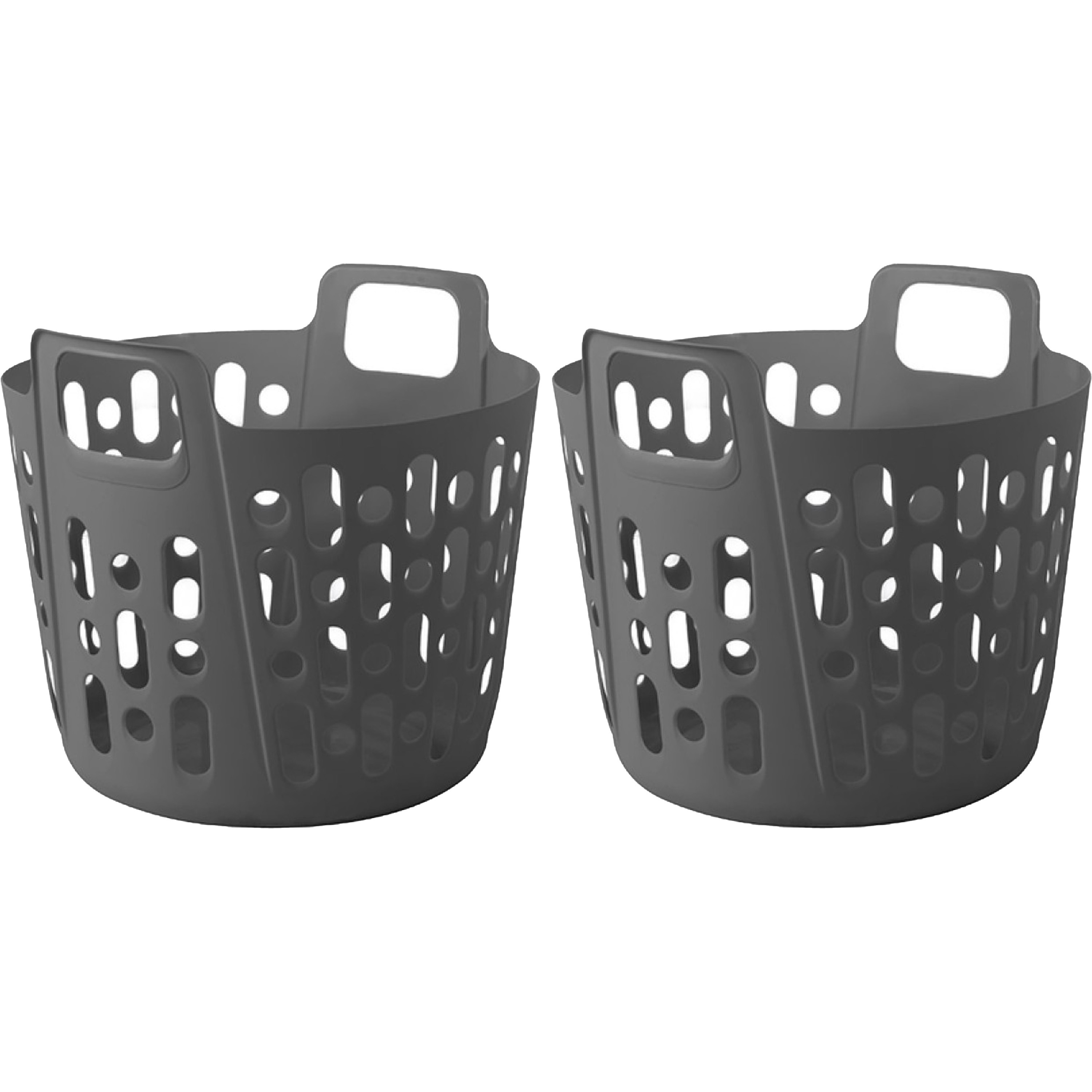 Flexibele wasmand - 2x - grijs - 35 liter - kunststof - 39 x 41 x 36 cm -