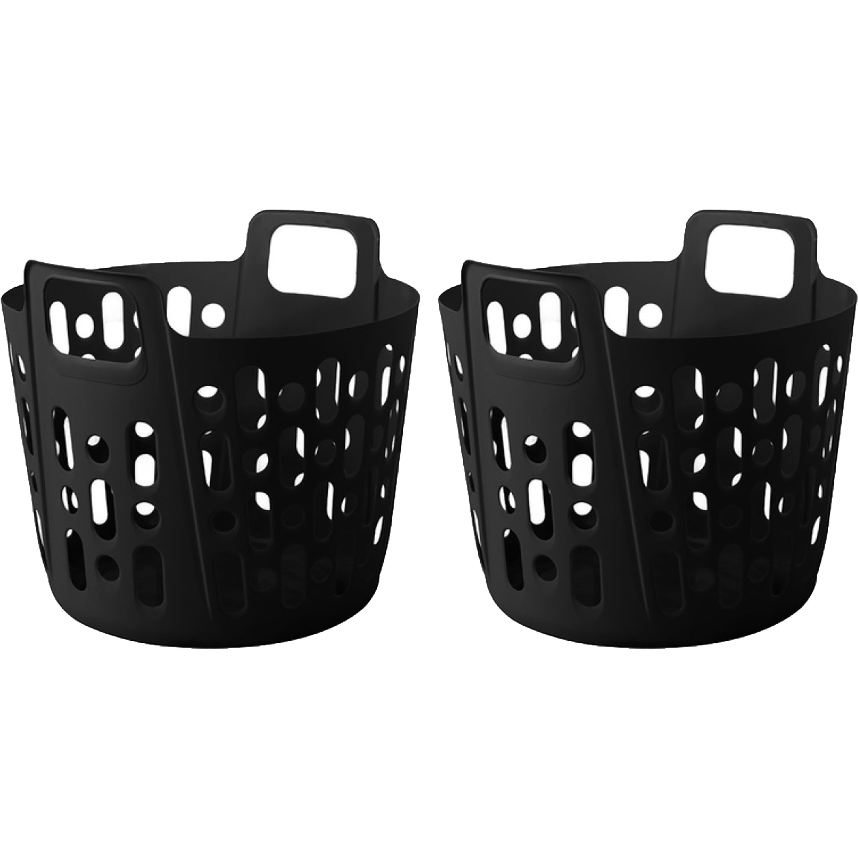 Flexibele wasmand - 2x - zwart - 35 liter - kunststof - 39 x 41 x 36 cm -