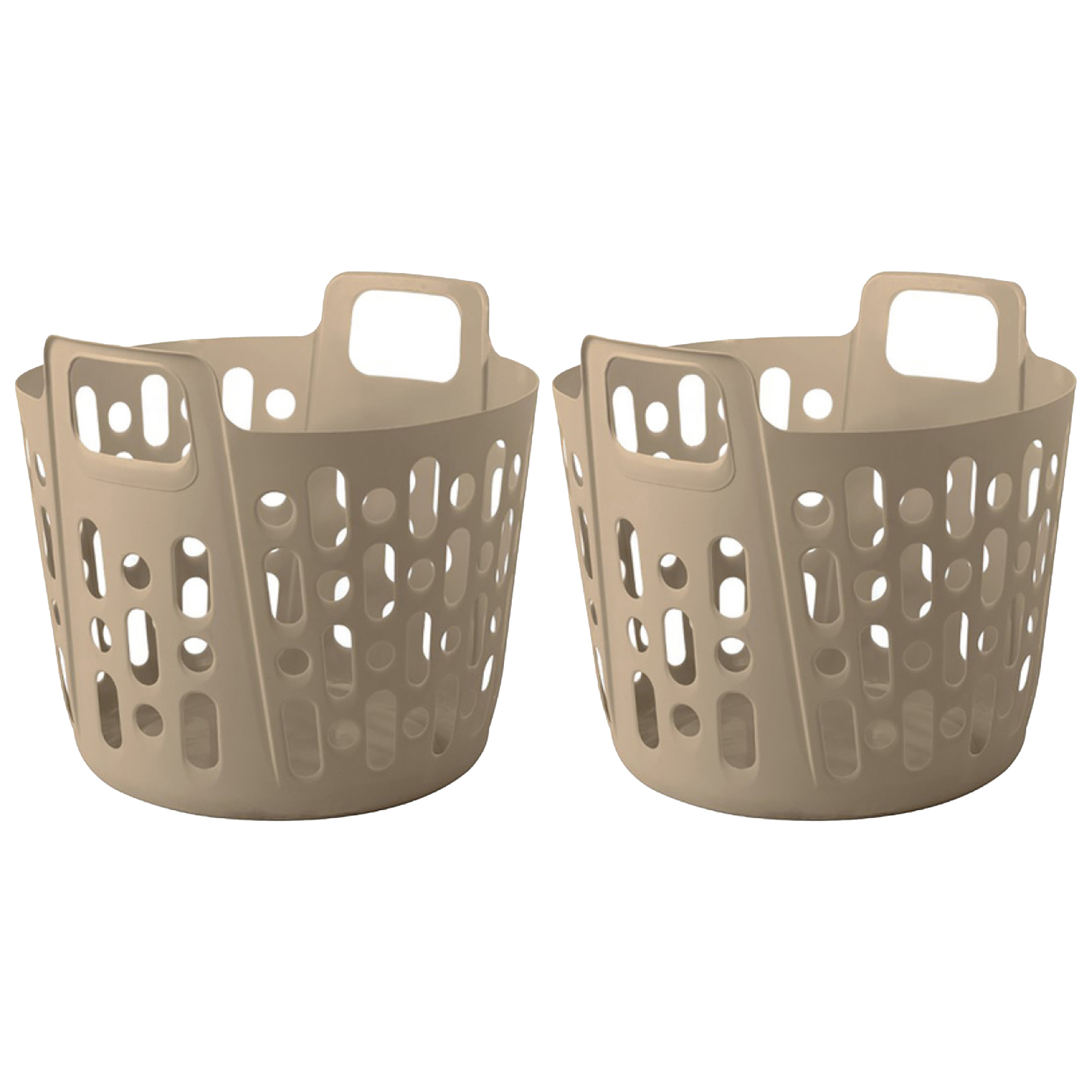 Flexibele wasmand - 2x - beige - 35 liter - kunststof - 39 x 41 x 36 cm -