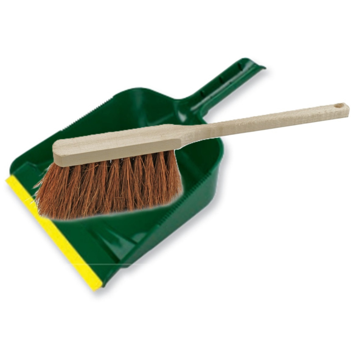 Stoffer en blik set voor buiten - groen/naturel - kunststof - hout met kokosharen -