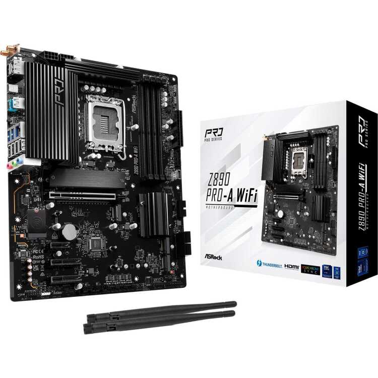 ASRock Z890 Pro-A WiFi moederbord RAID, 2.5 Gb-LAN, WIFI, BT, Sound, ATX
