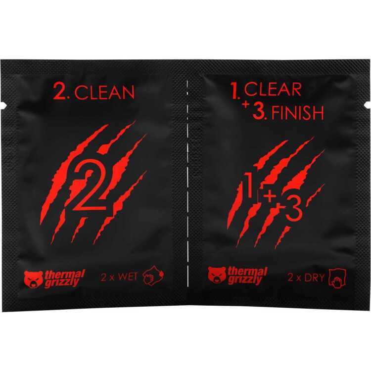 Thermal Grizzly Cleaning wipes reinigingsdoek 10 stuks (2 natte en 2 droge doekjes)
