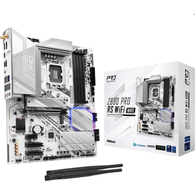 ASRock Z890 Pro RS WiFi White moederbord RAID, 2.5 Gb-LAN, WIFI, BT, Sound, ATX