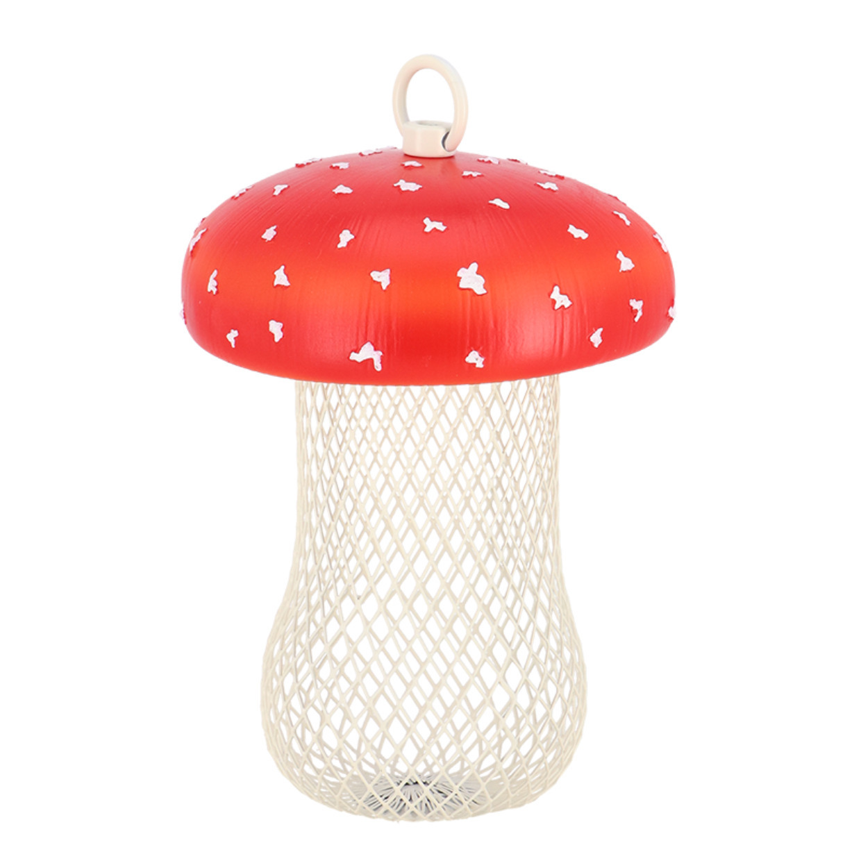 Voedersilo noten Fungi - vliegenzwam - rood - PVC/ijzer - 13 x 18 cm - notensilo voor vogels -
