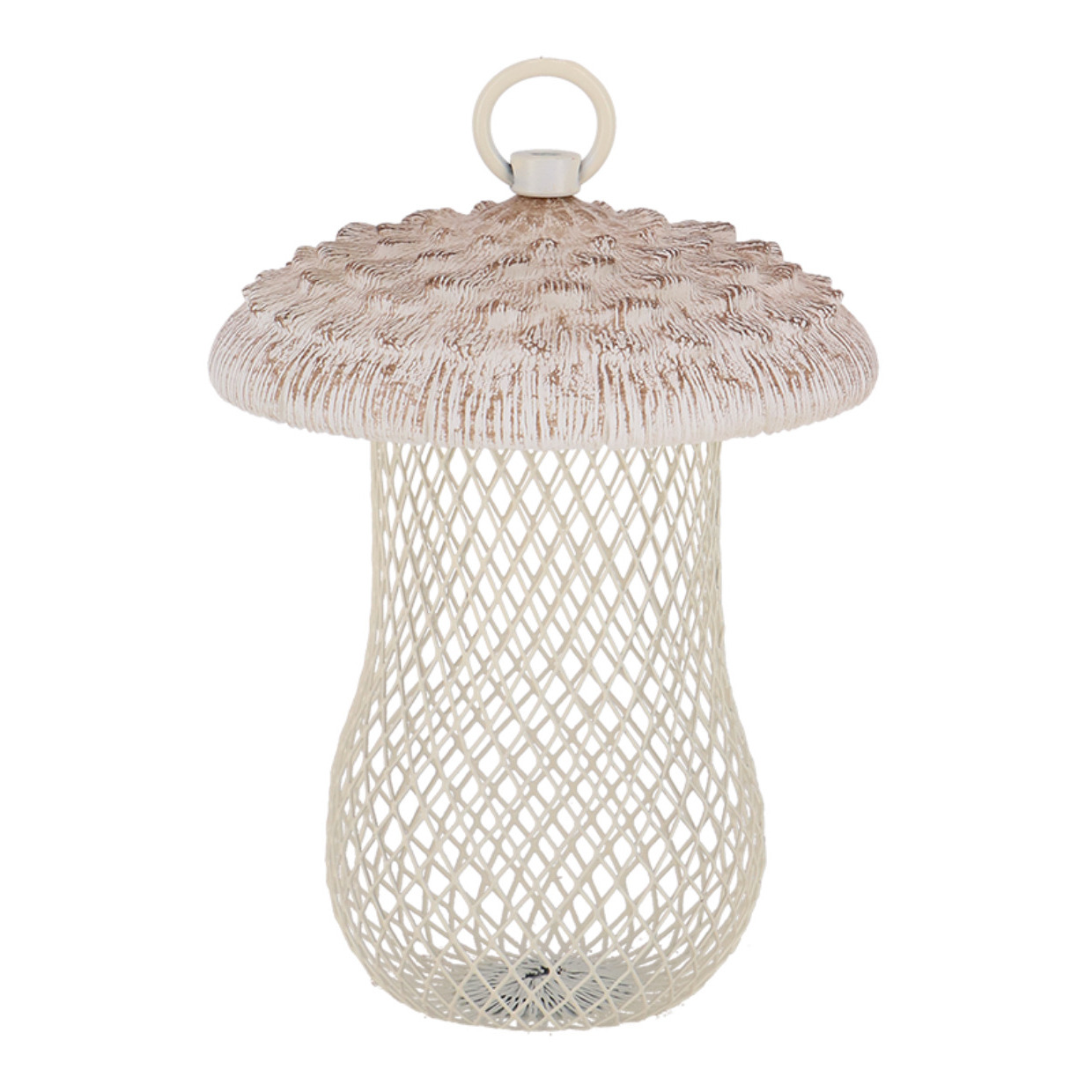 Voedersilo noten Fungi - parasolzwam - wit - PVC/ijzer - 13 x 18 cm - notensilo voor vogels -