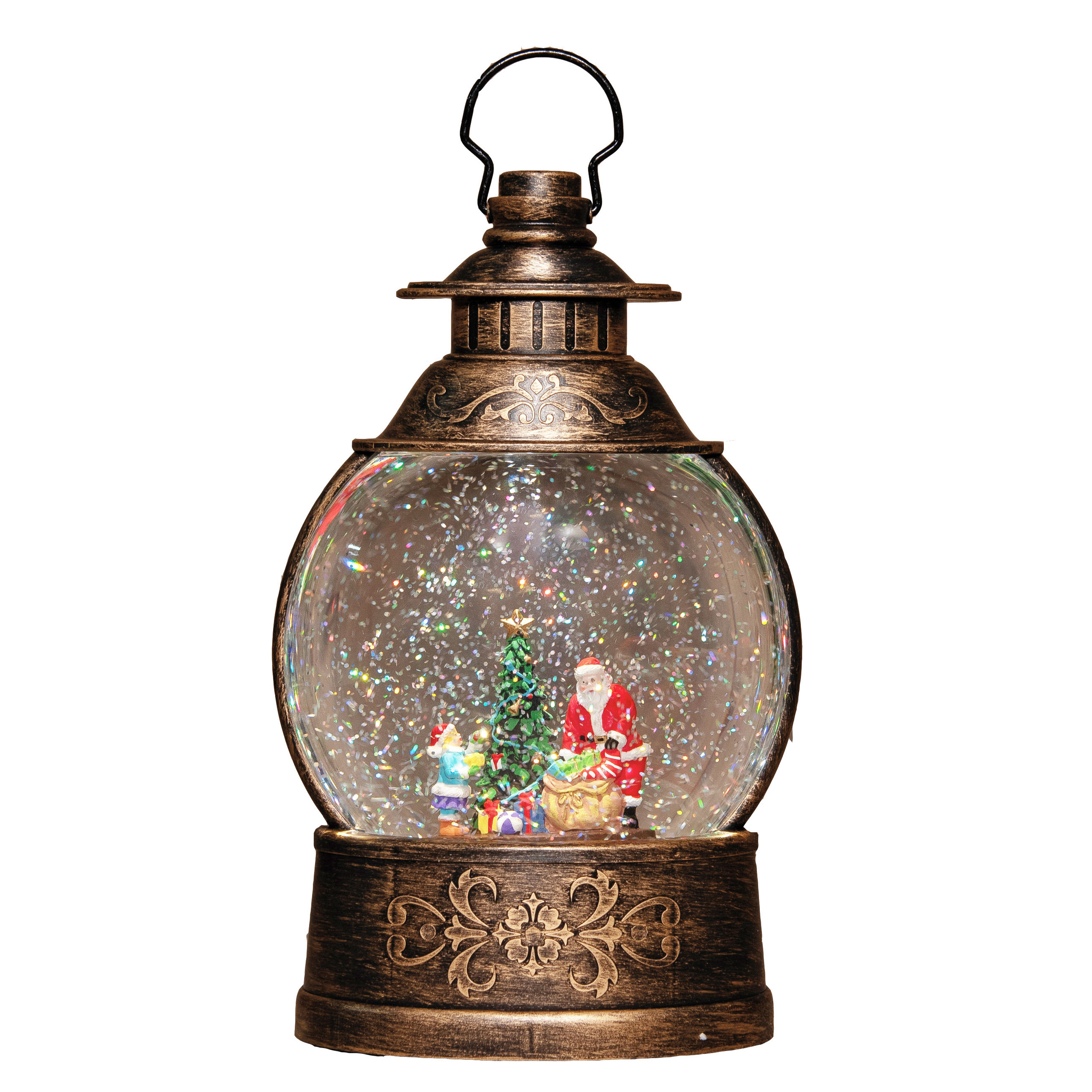 Sneeuwbol/snowglobe glitter lantaarn - 27 x 16 cm - met LED verlichting warm wit -