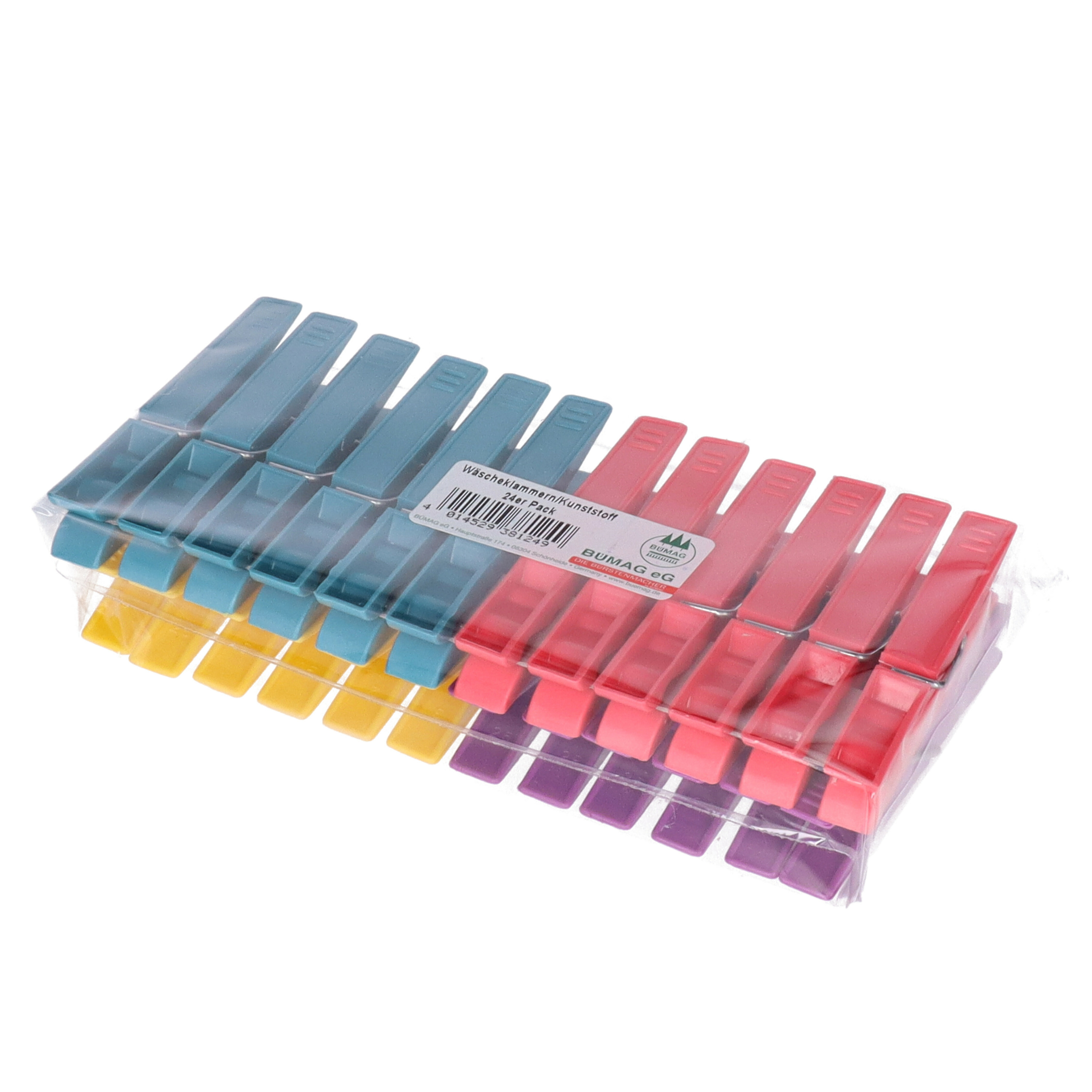 Wasknijpers - 24x stuks - kleurenmix fel - kunststof - 8 cm -
