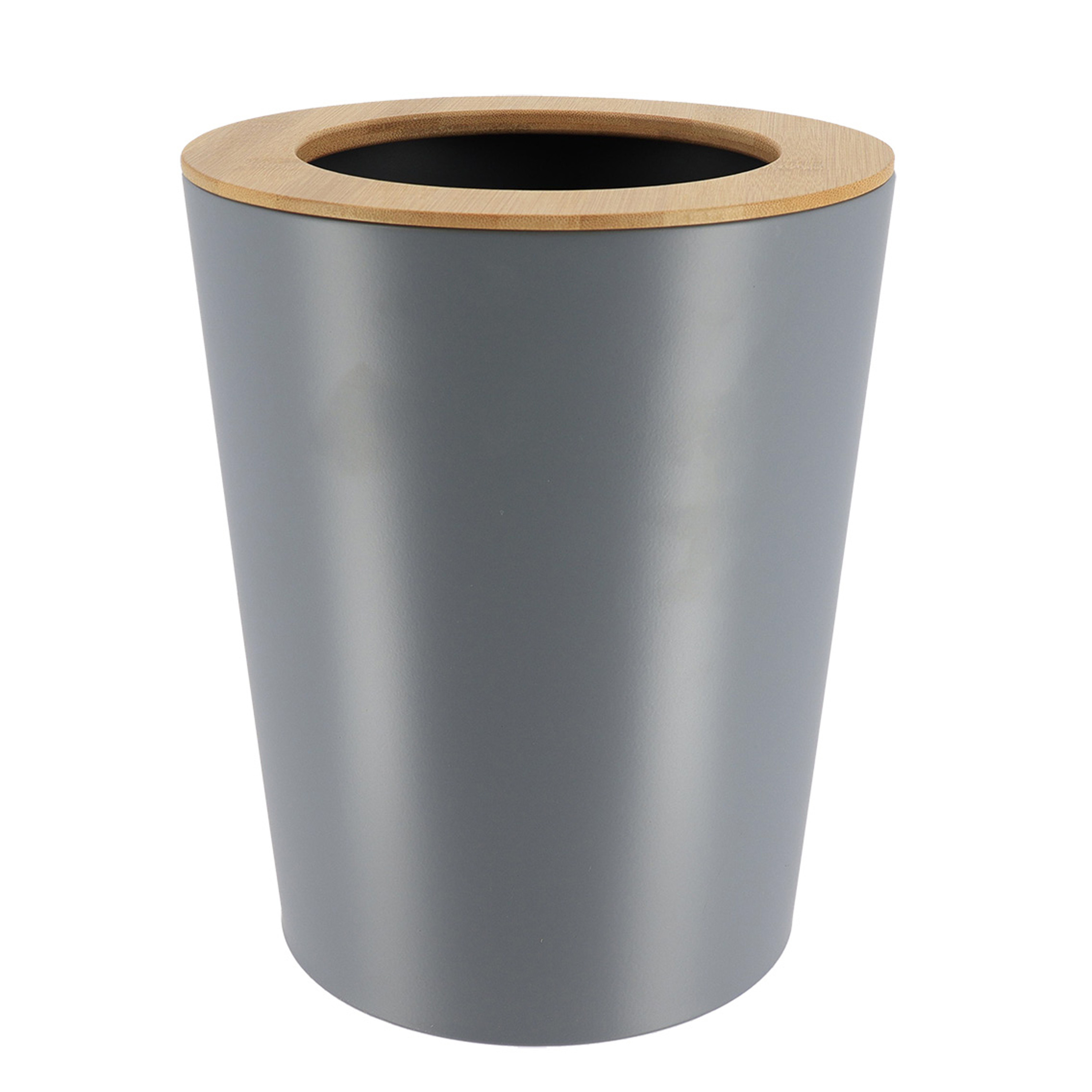 Tendance Badkamer prullenbak/afvalbak 103 series - grijs - 5 liter - 20 x 25 cm - metaal/bamboe hout -