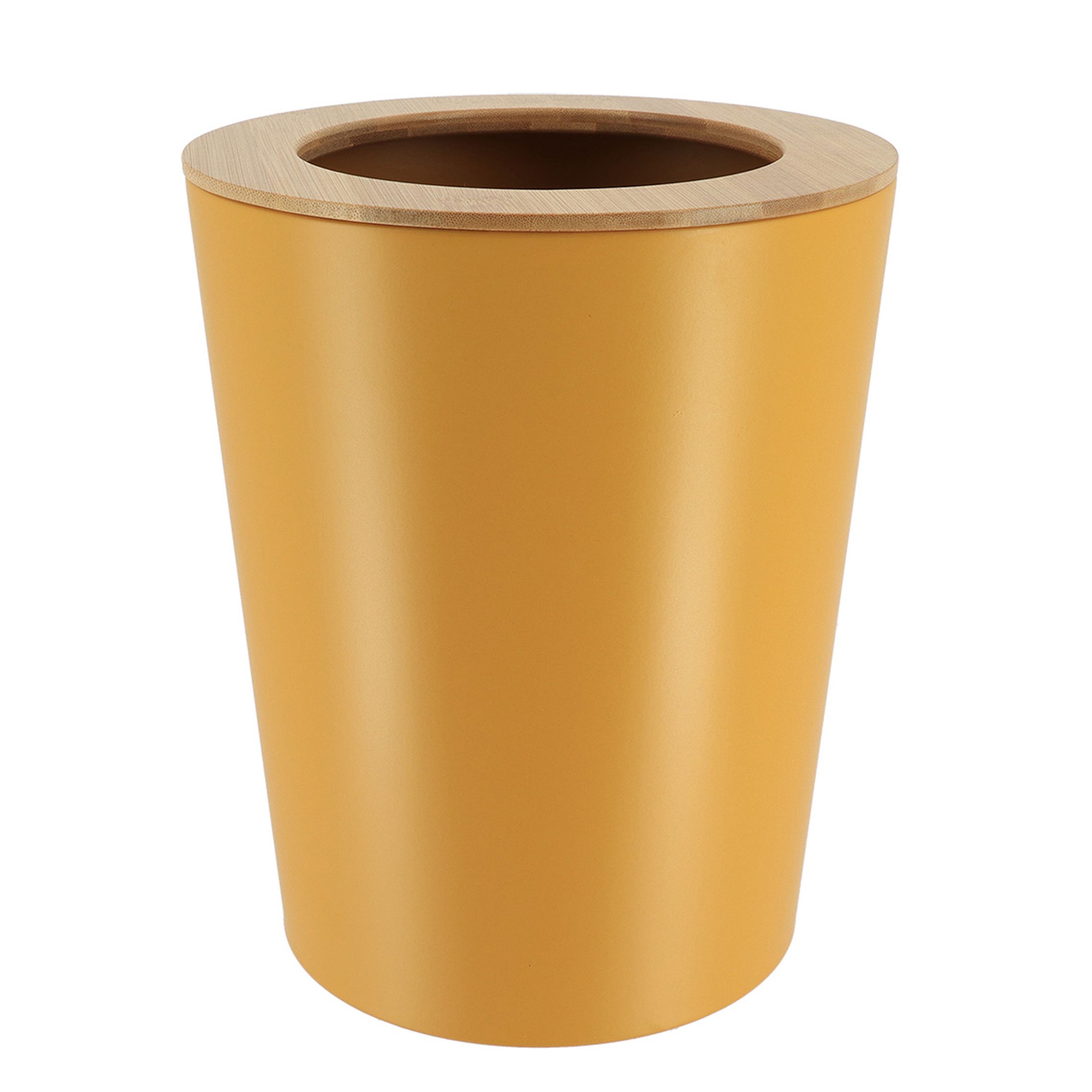 Tendance Badkamer prullenbak/afvalbak 103 series - oker geel - 5 liter - 20 x 25 cm - metaal/bamboe -