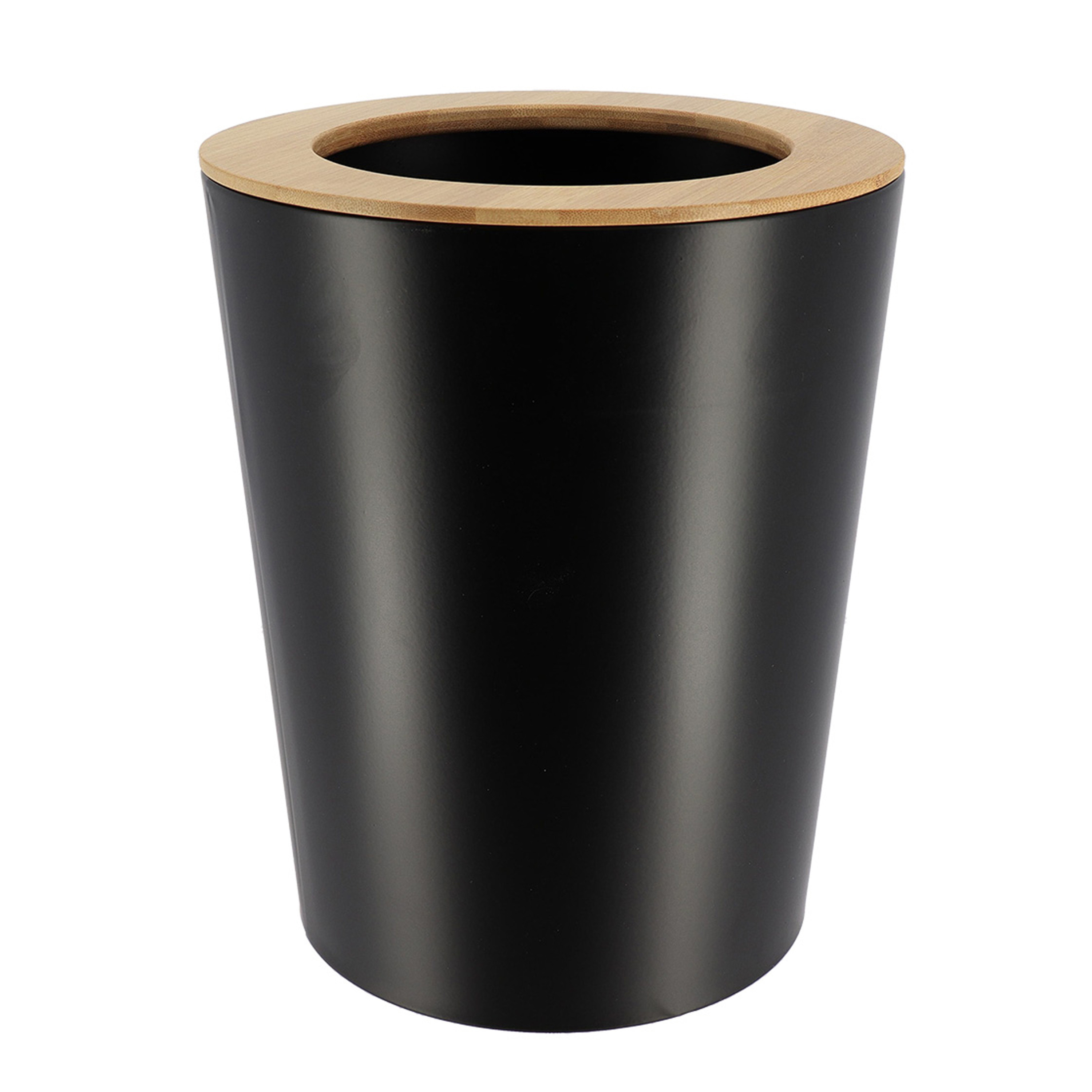Tendance Badkamer prullenbak/afvalbak 103 series - zwart - 5 liter - 20 x 25 cm - metaal/bamboe hout -