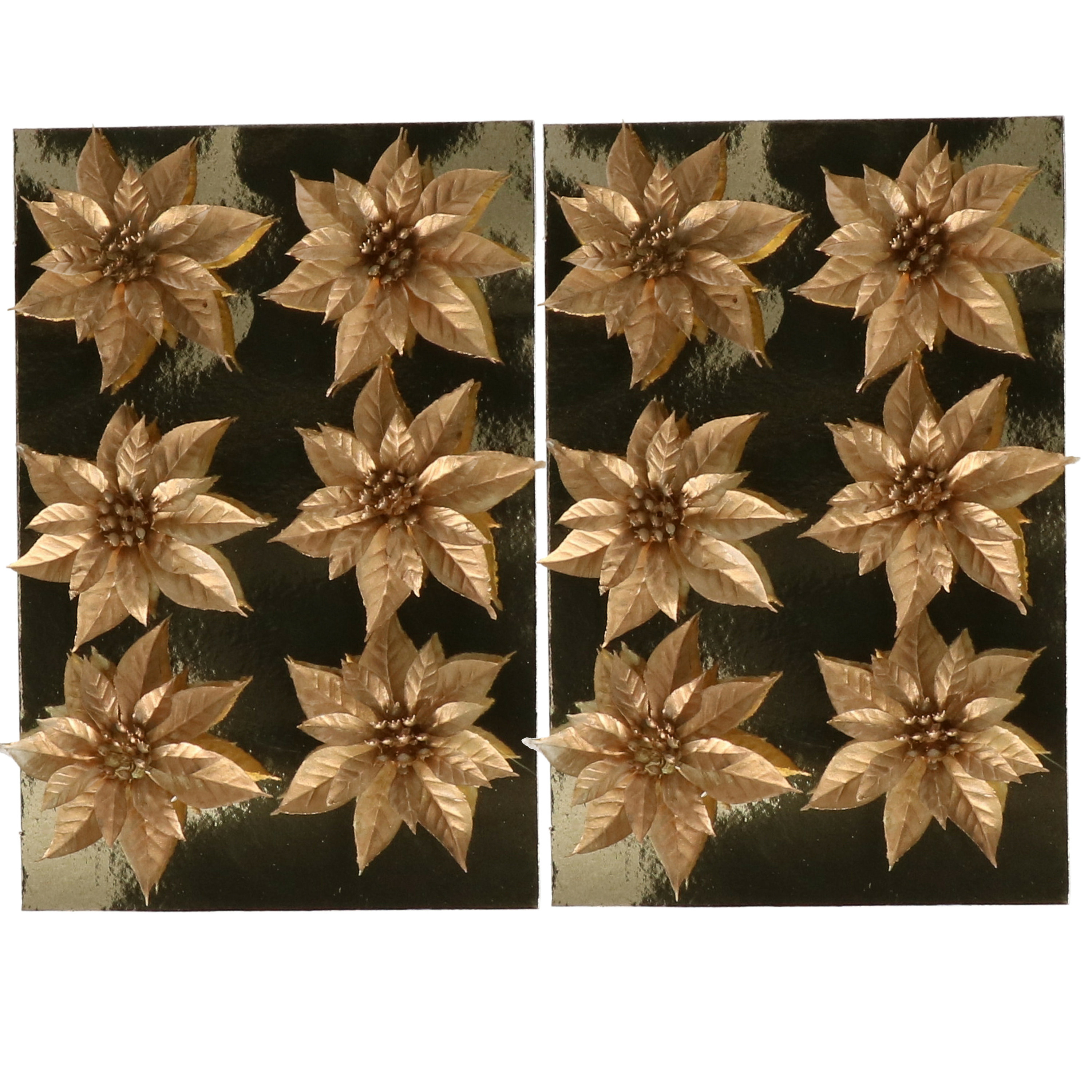 Kerstboom bloemen op clip - 12x stuks - goud - kunststof - kerstornamenten -