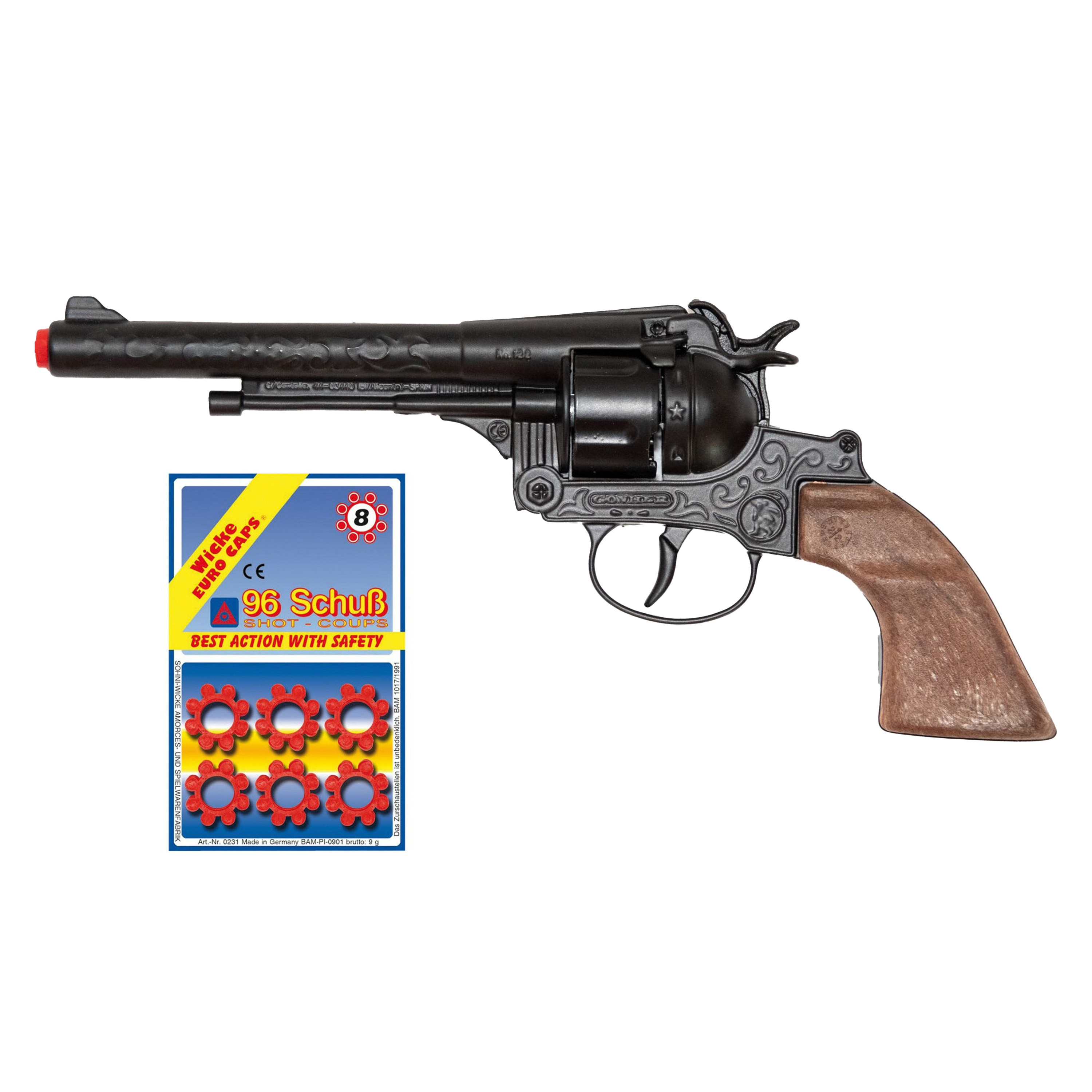 Politie/Cowboy Verkleed Set - 8 Schots Pistool - Incl 96 Plaffertjes - Carnaval/Thema Feest -