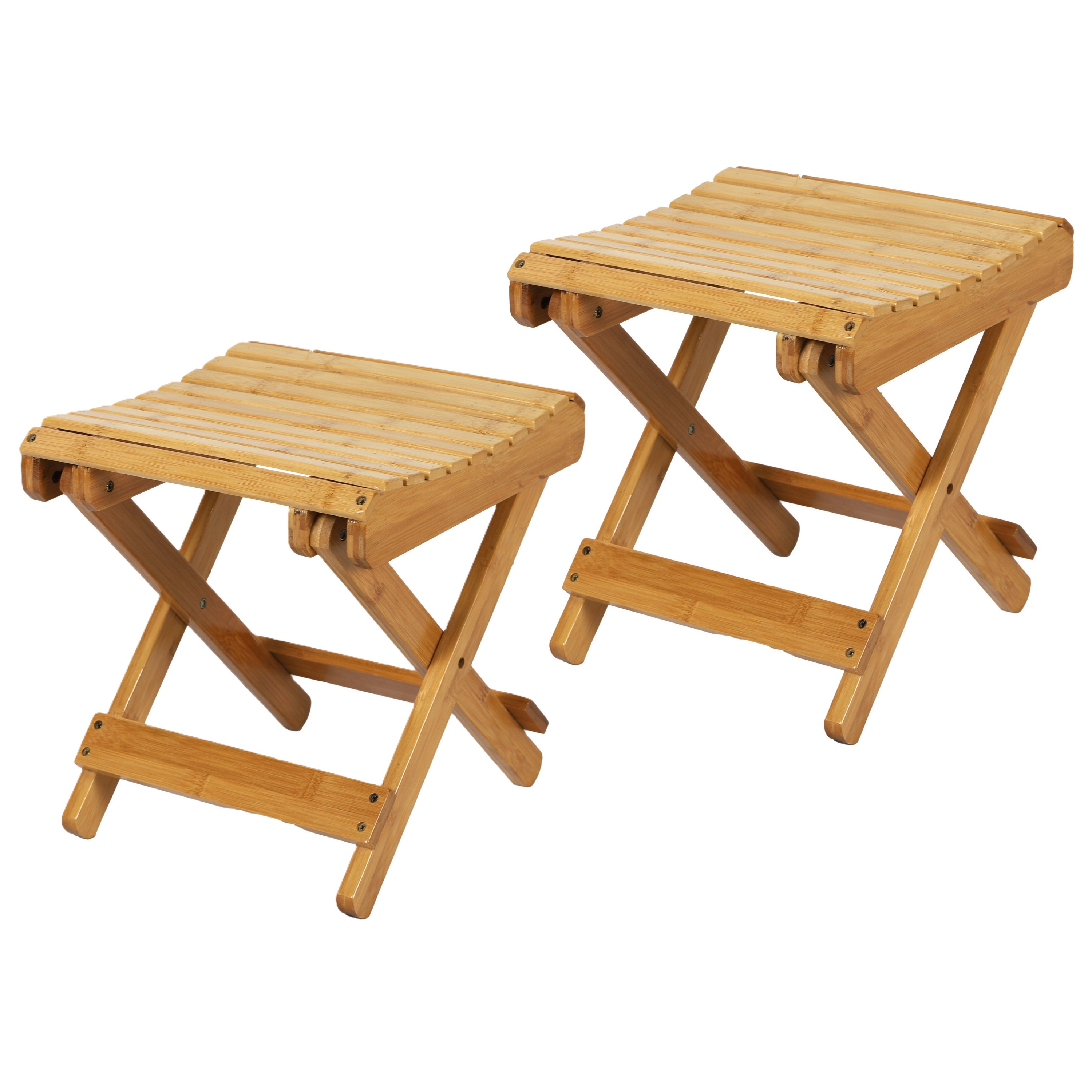 Bijzet krukje/stoel - 2x - Inklapbaar - lichtbruin - vouwkruk - bamboe - 28 x 31 cm -