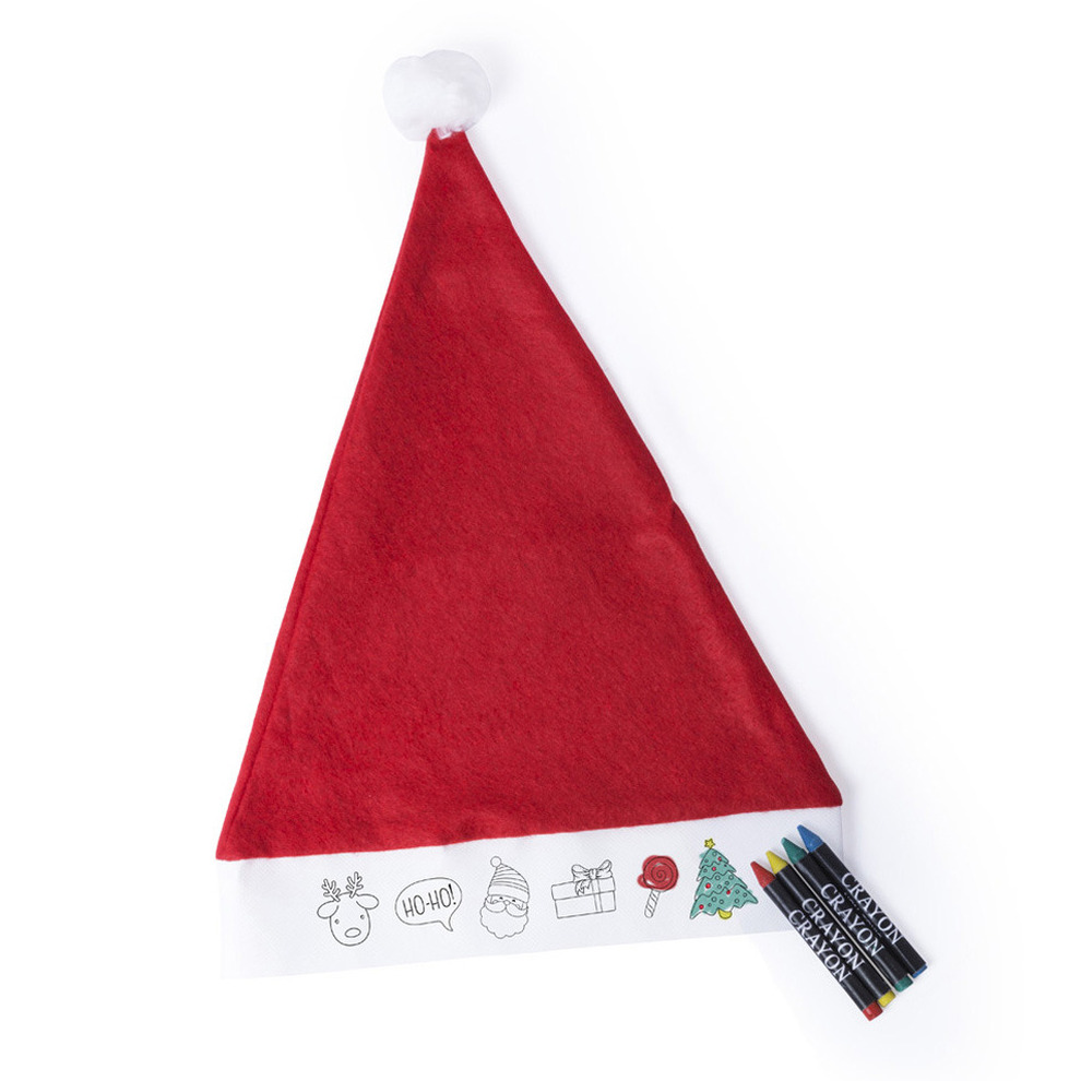 Kerstmuts - rood - inkleurbaar - kinderen - rood/wit - met krijtjes - tekenen - kindermuts -