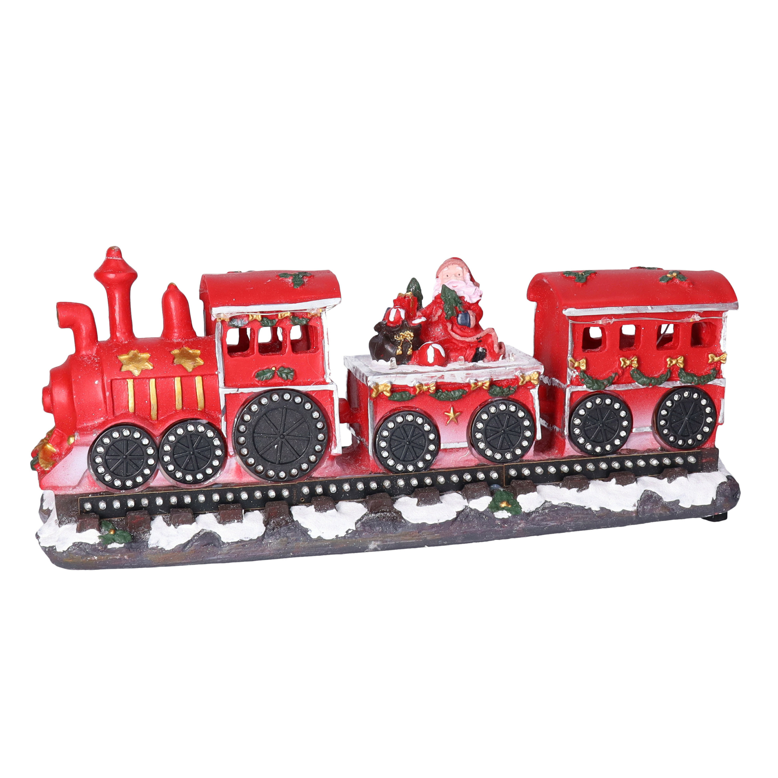 Kerstdorp kersttrein - kerstman - met bewegende led lampjes - LED verlichting - 29,5 cm -