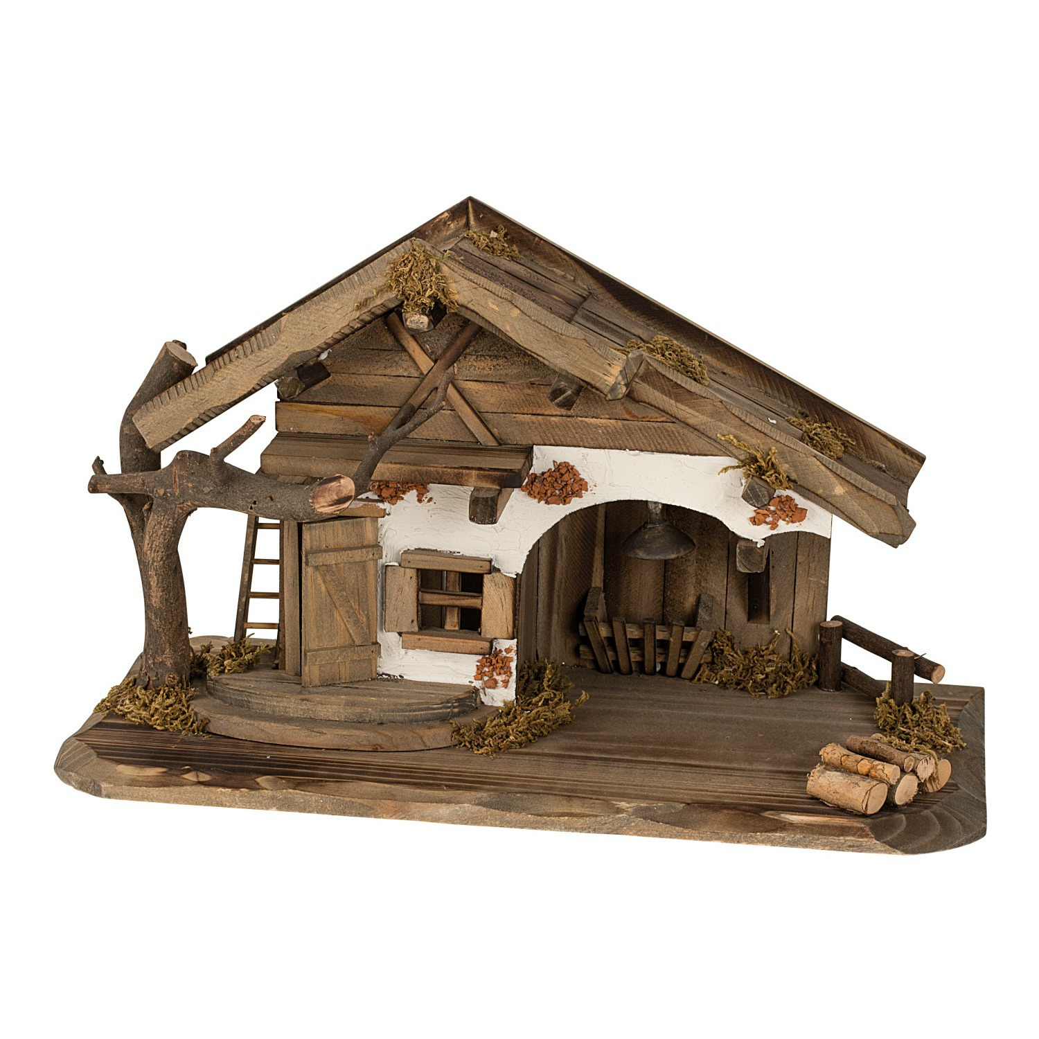 Lege kerststal - zonder figuren - L22 x B39,5 cm - hout - kerststalletje -