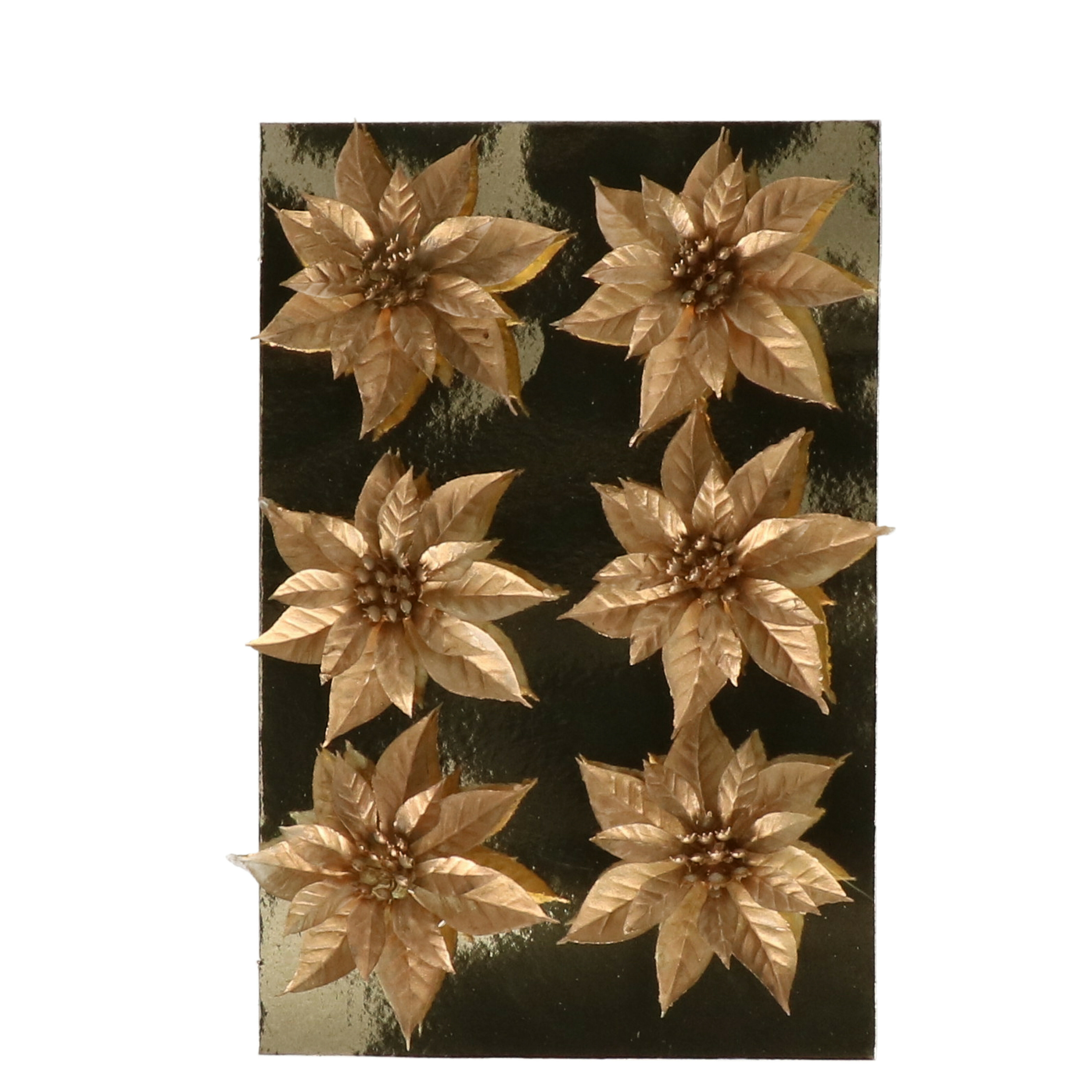 Kerstboom bloemen op clip - 6x stuks - goud - kunststof - kerstornamenten -