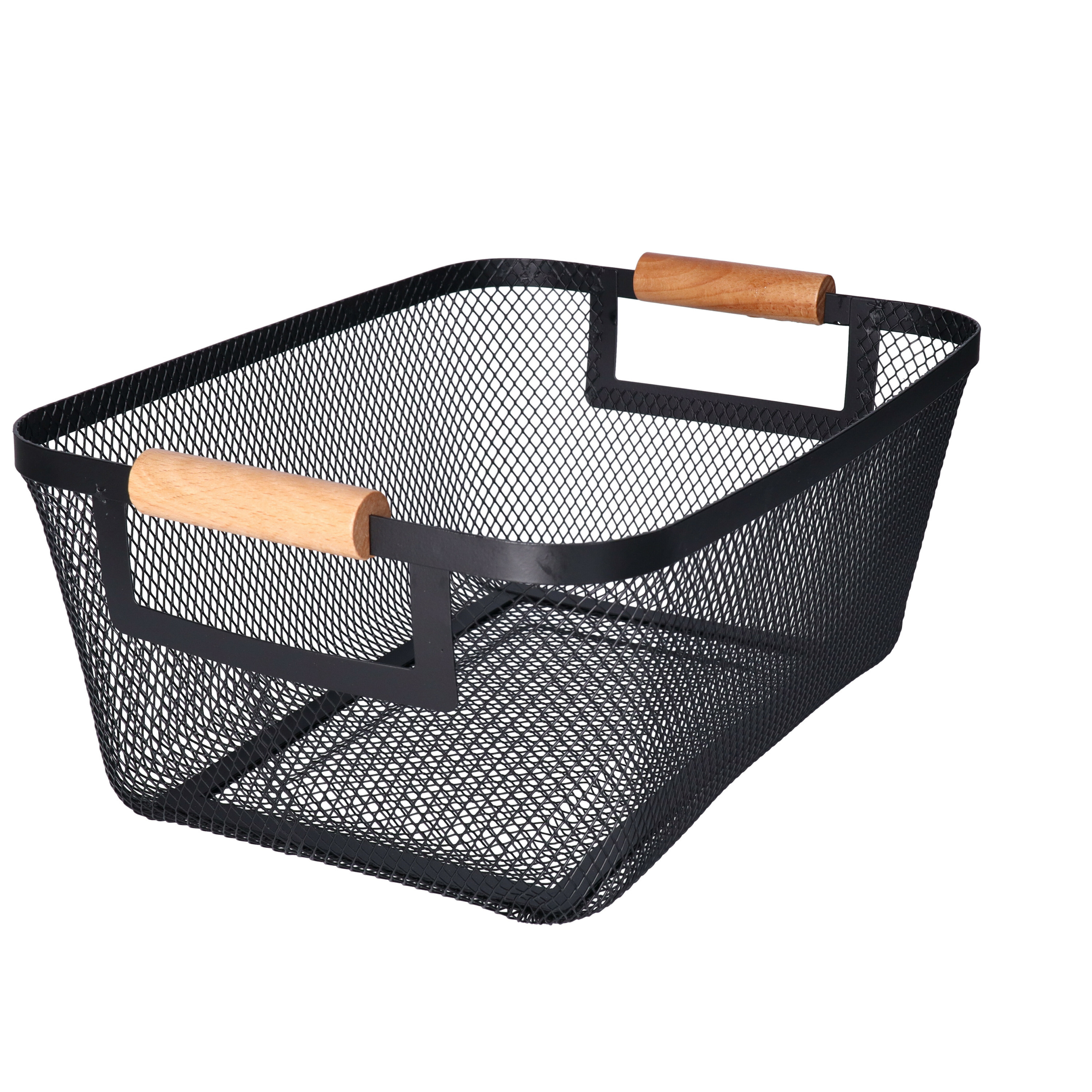 Opbergmand - met handgrepen - zwart - metaal - 31 x 22 x 14 cm - draadmand -