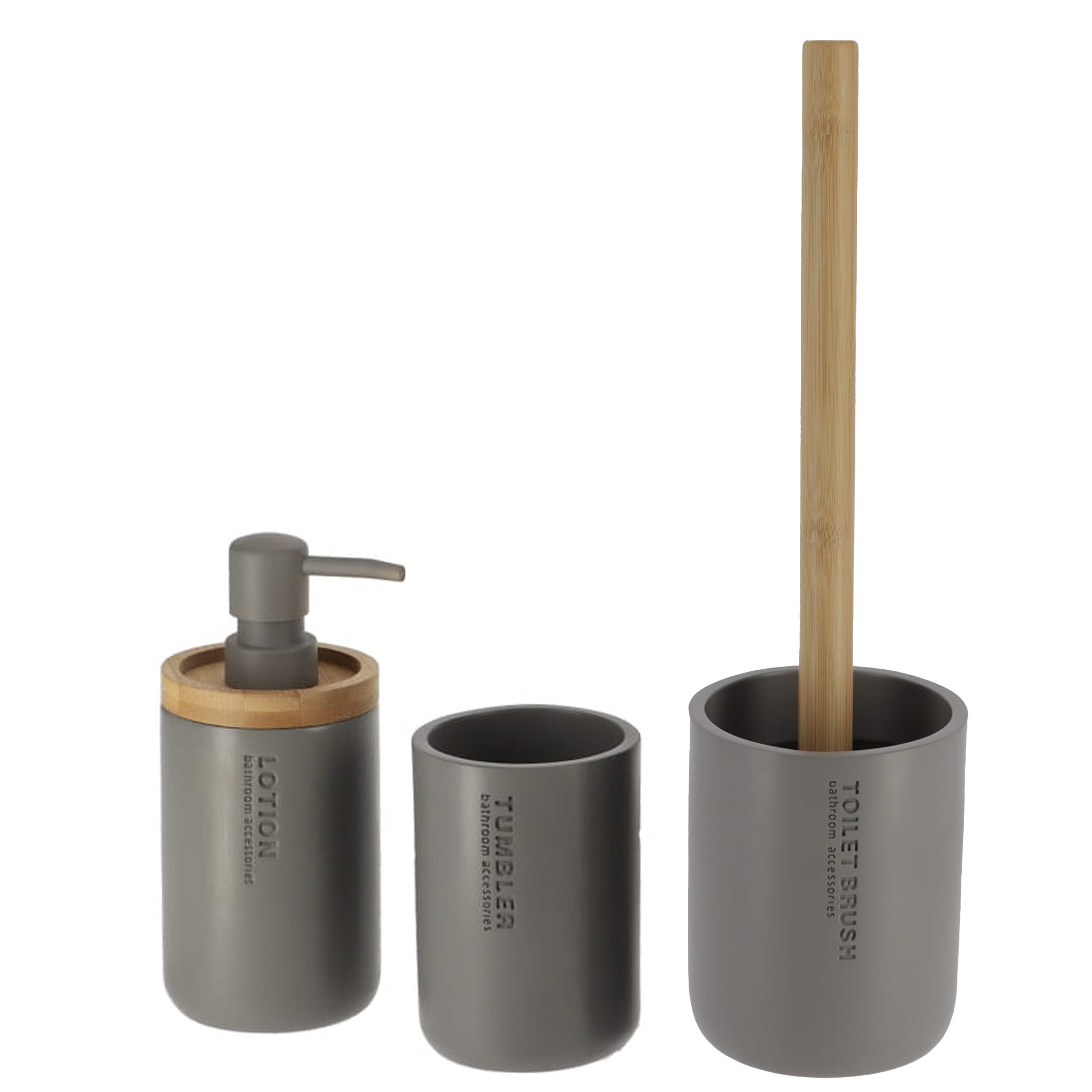 Tendance Badkamer accessoires set 3-delig - Polyresin/bamboe - grijs - robuust - matte coating -