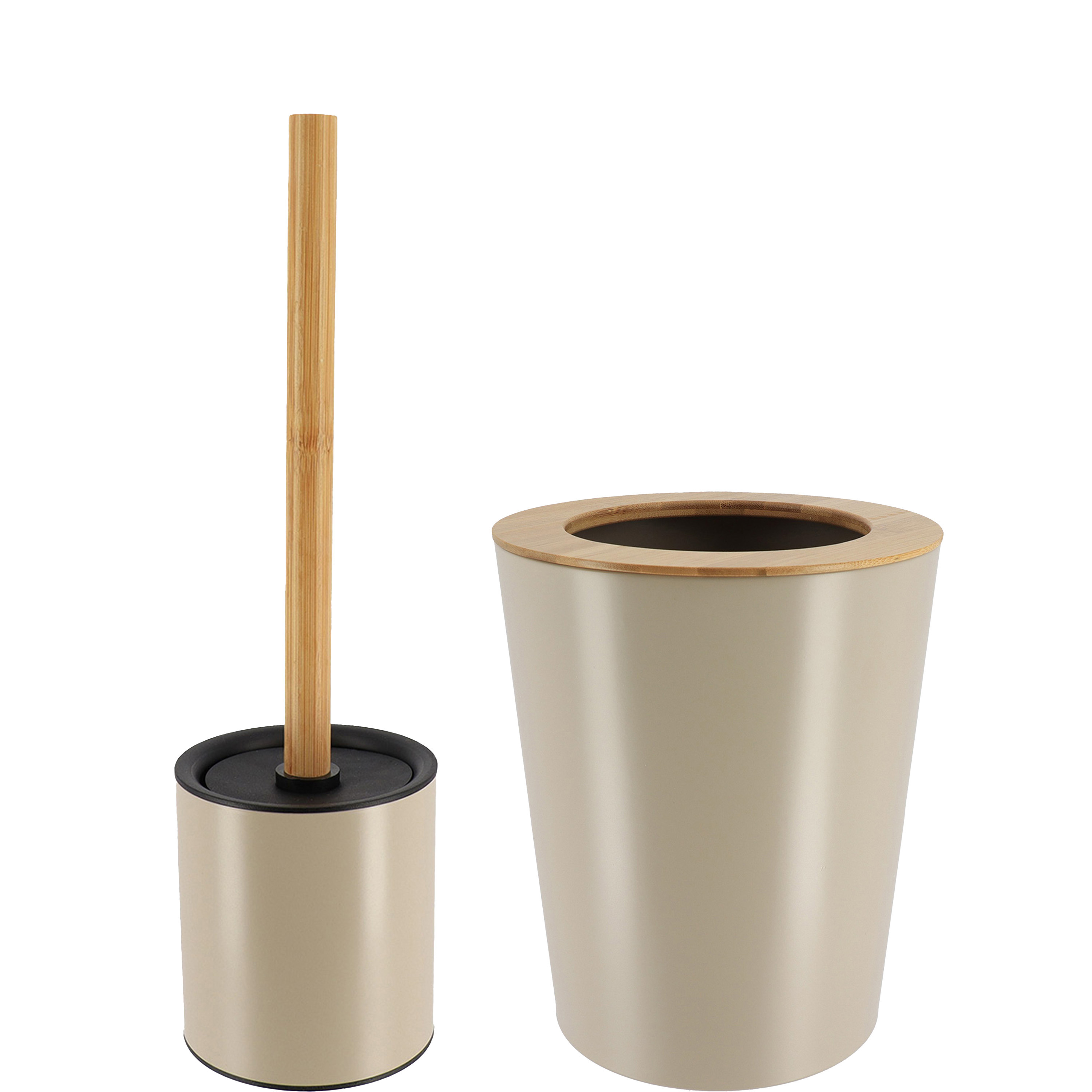 Tendance Badkamer accessoires set 2-delig - metaal/bamboe - taupe - stijlvol -