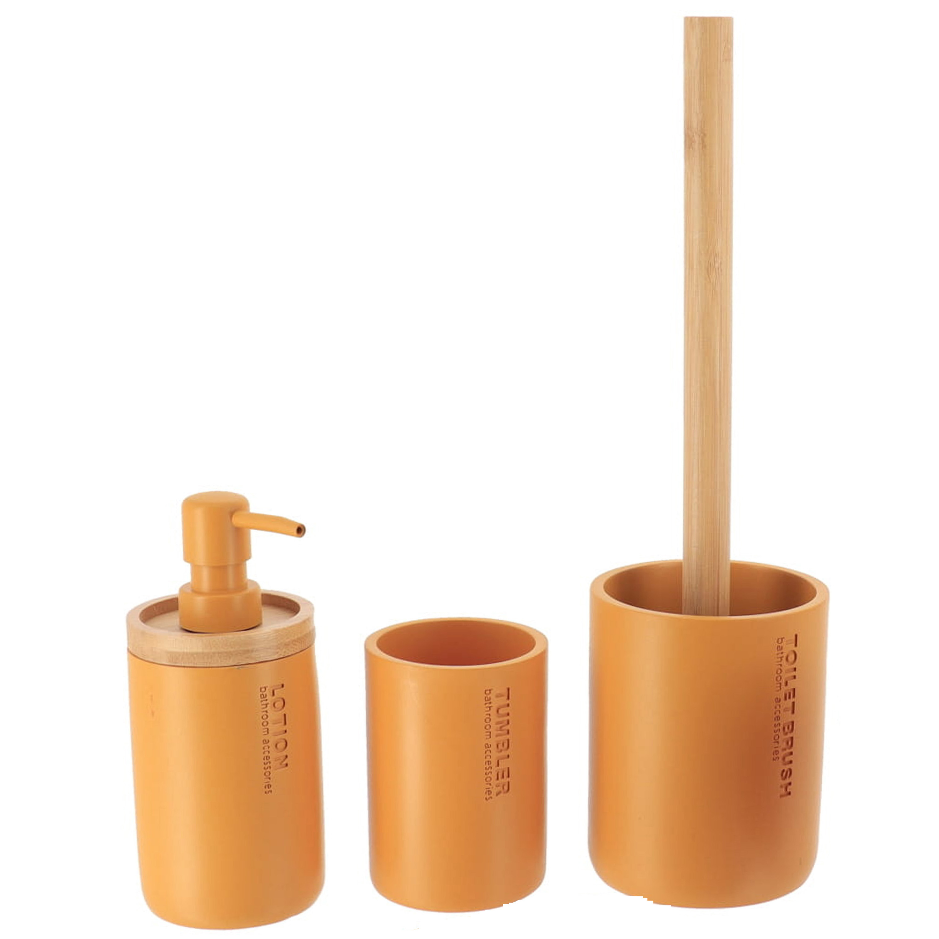 Tendance Badkamer accessoires set 3-delig - Polyresin/bamboe - oranje - robuust - matte coating -