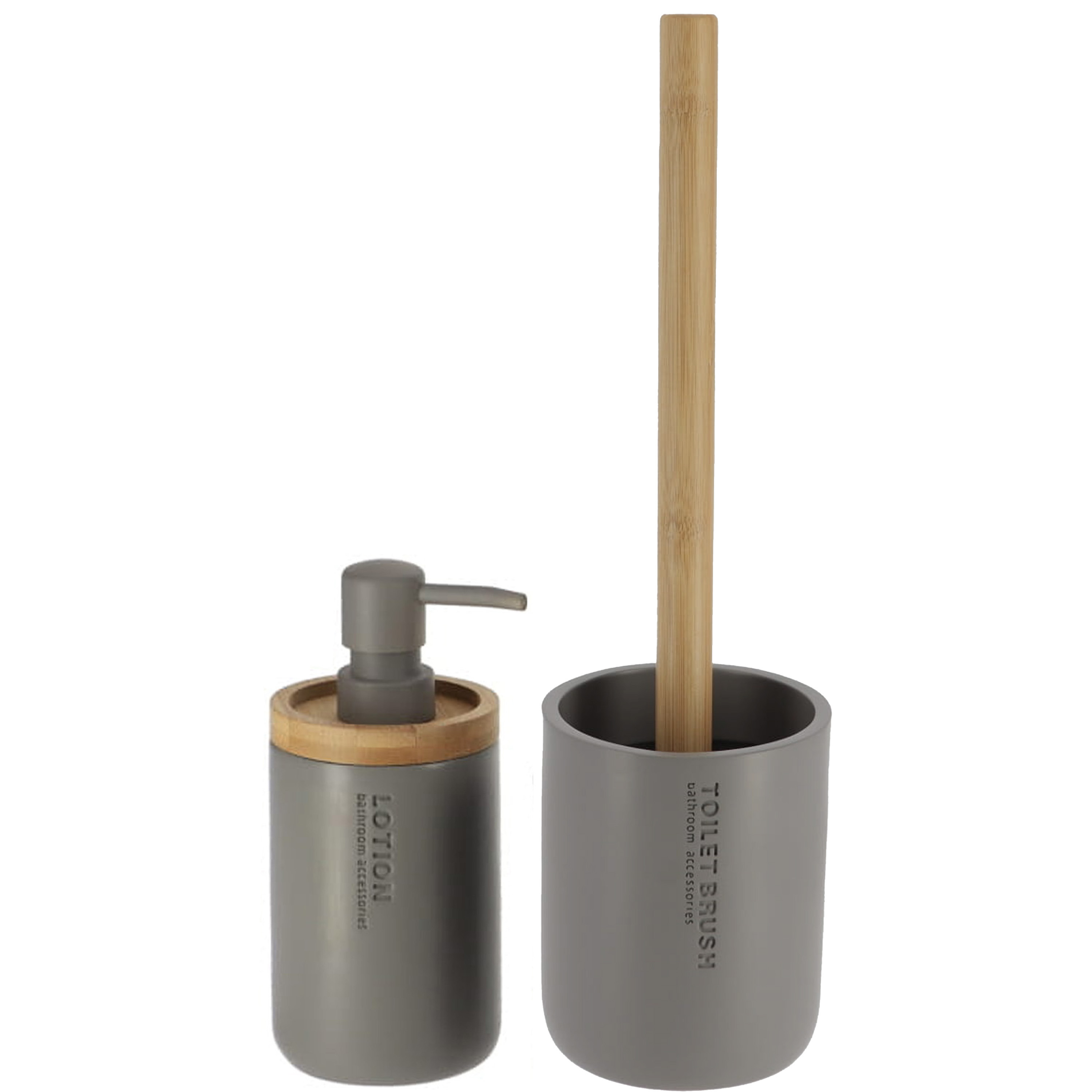 Tendance Badkamer accessoires set 2-delig - Polyresin/bamboe - grijs - robuust - matte coating -