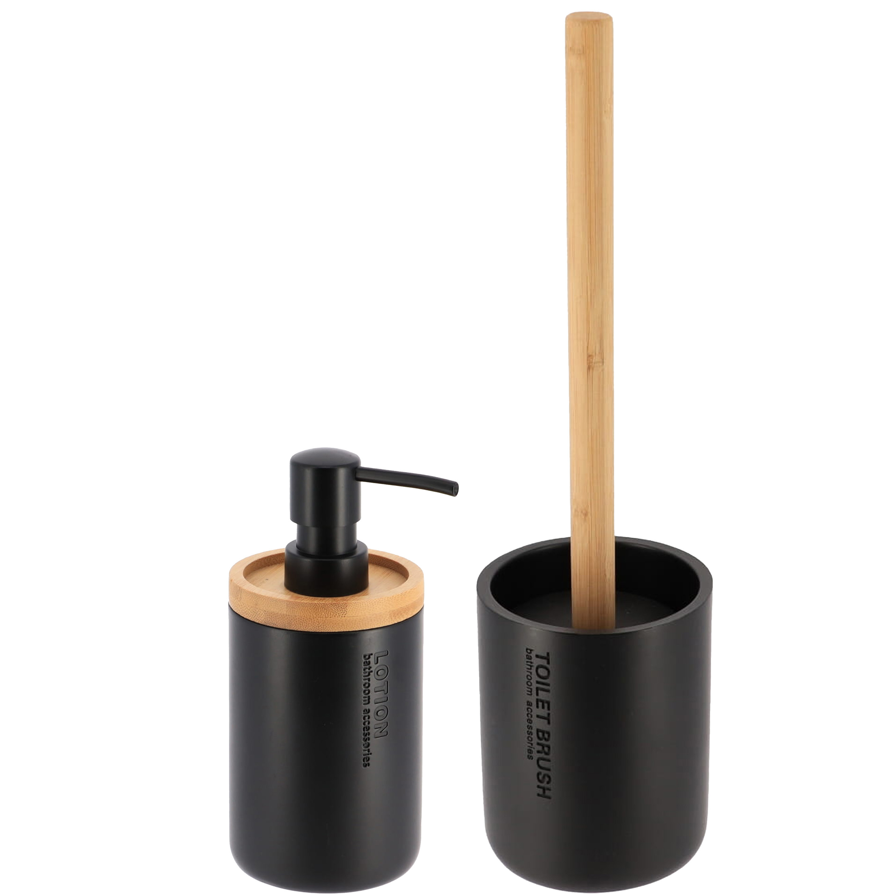 Tendance Badkamer accessoires set 2-delig - Polyresin/bamboe - zwart - robuust - matte coating -