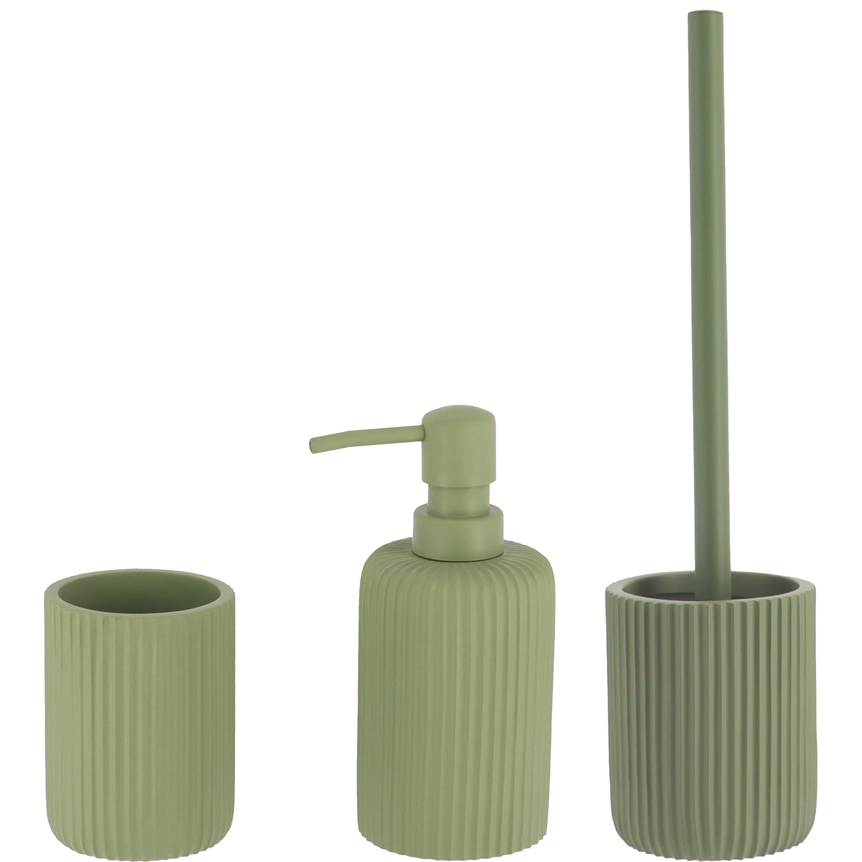 Tendance Badkamer accessoires set 3-delig - Polyresin - groen - geribbeld -