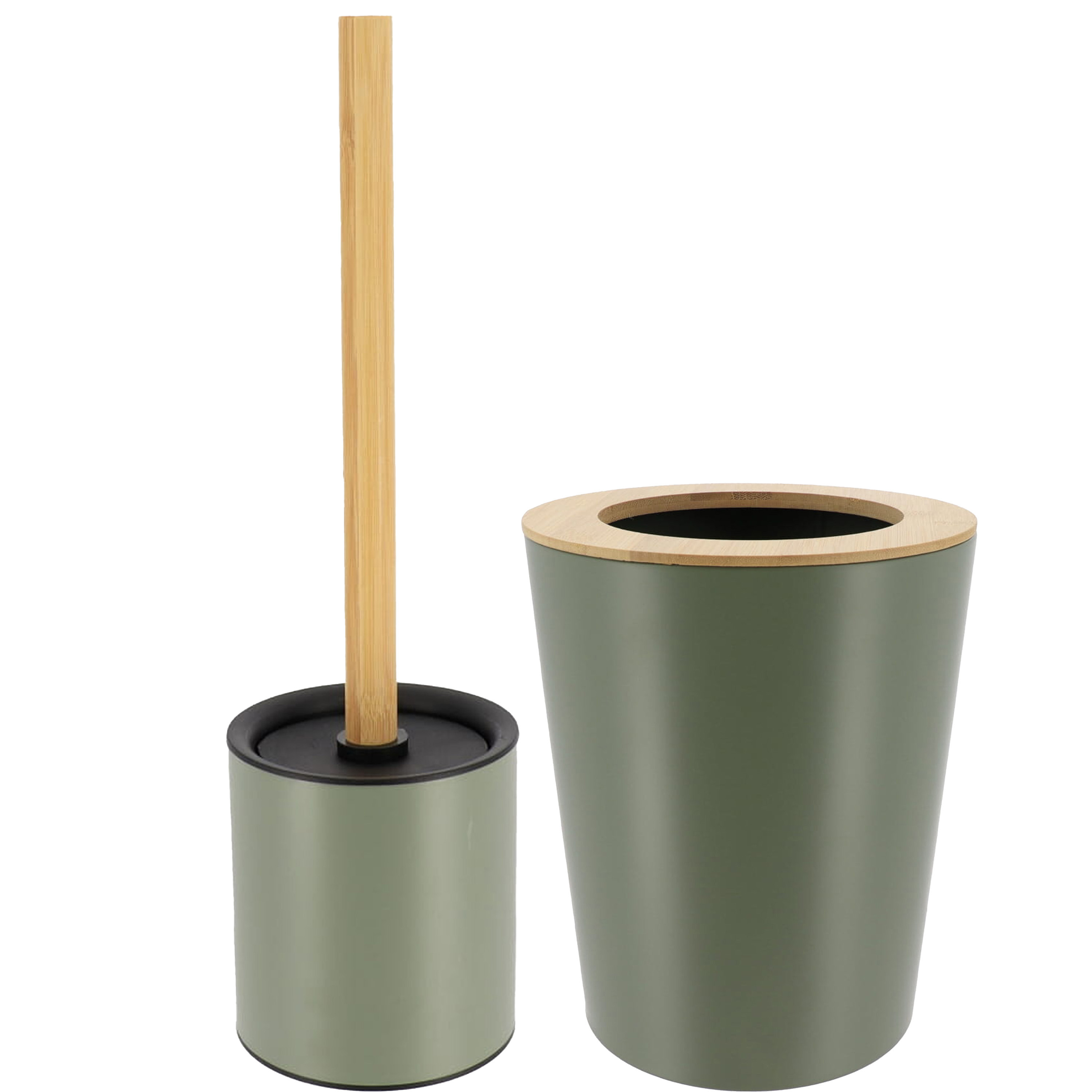Tendance Badkamer accessoires set 2-delig - metaal/bamboe - groen - stijlvol -