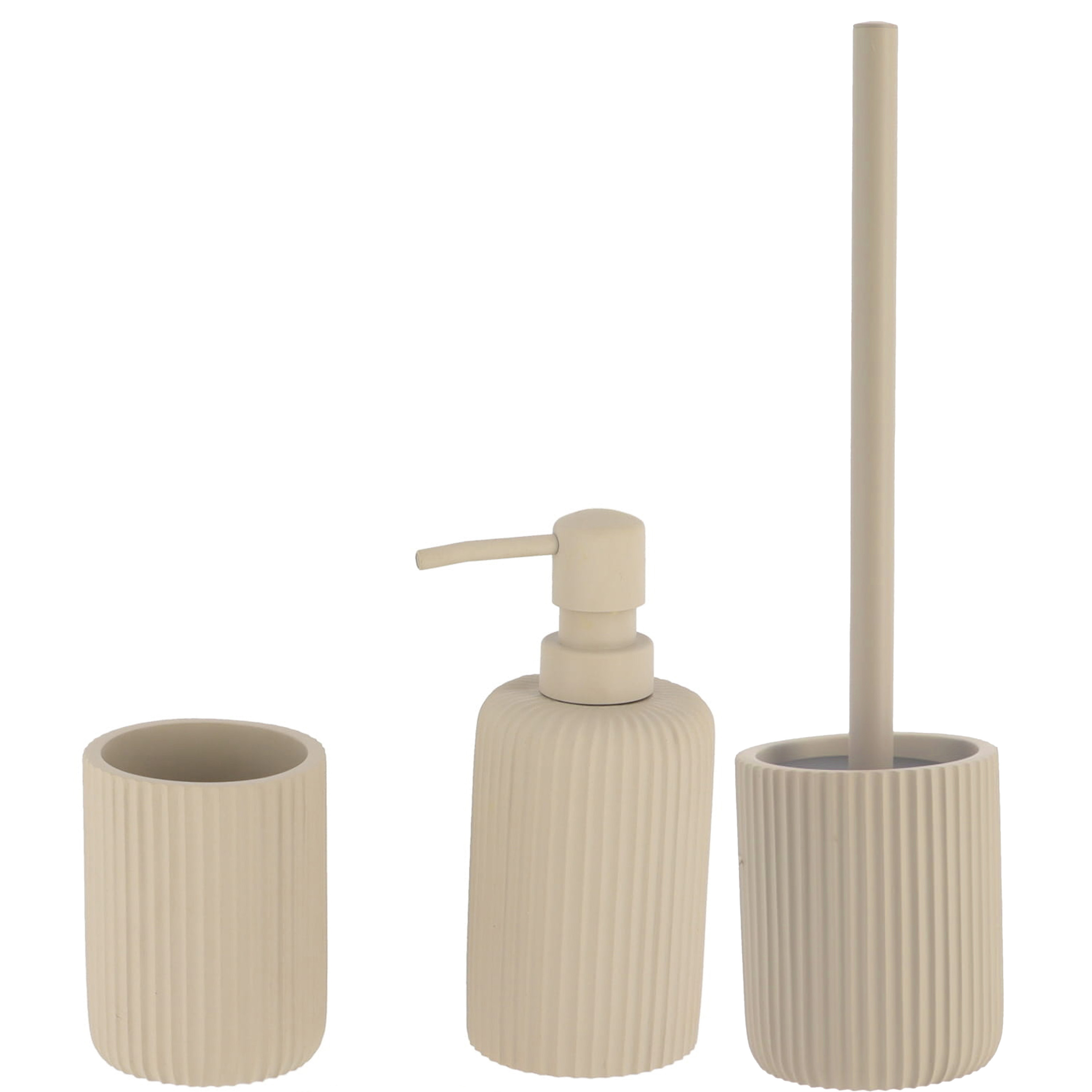 Tendance Badkamer accessoires set 3-delig - Polyresin - taupe - geribbeld -