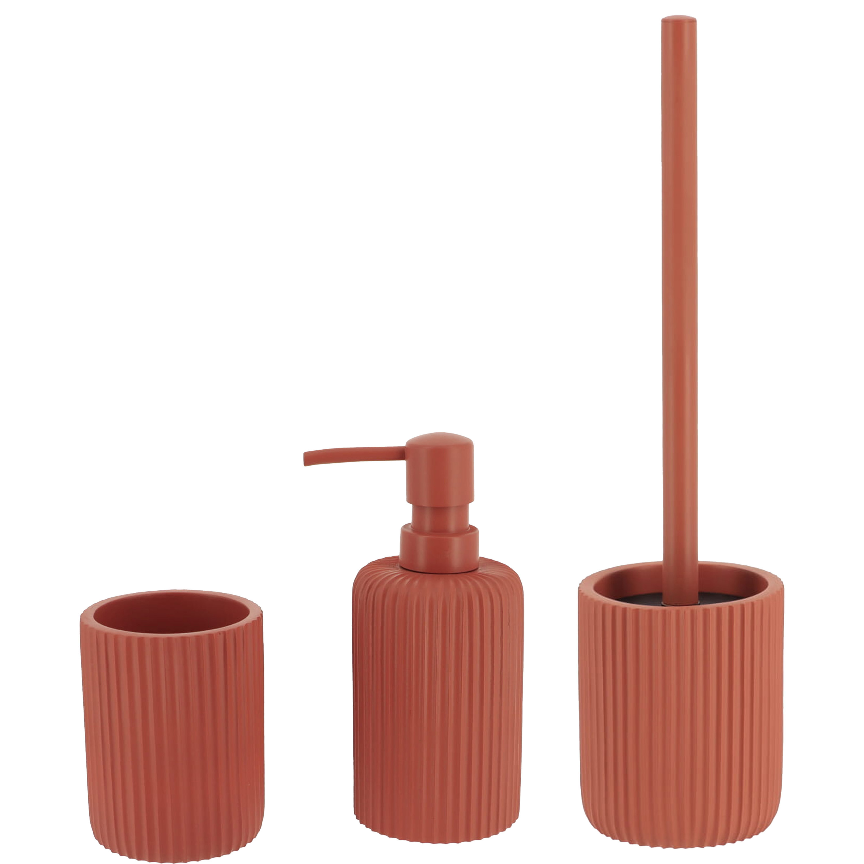 Tendance Badkamer accessoires set 3-delig - Polyresin - terracotta - geribbeld -