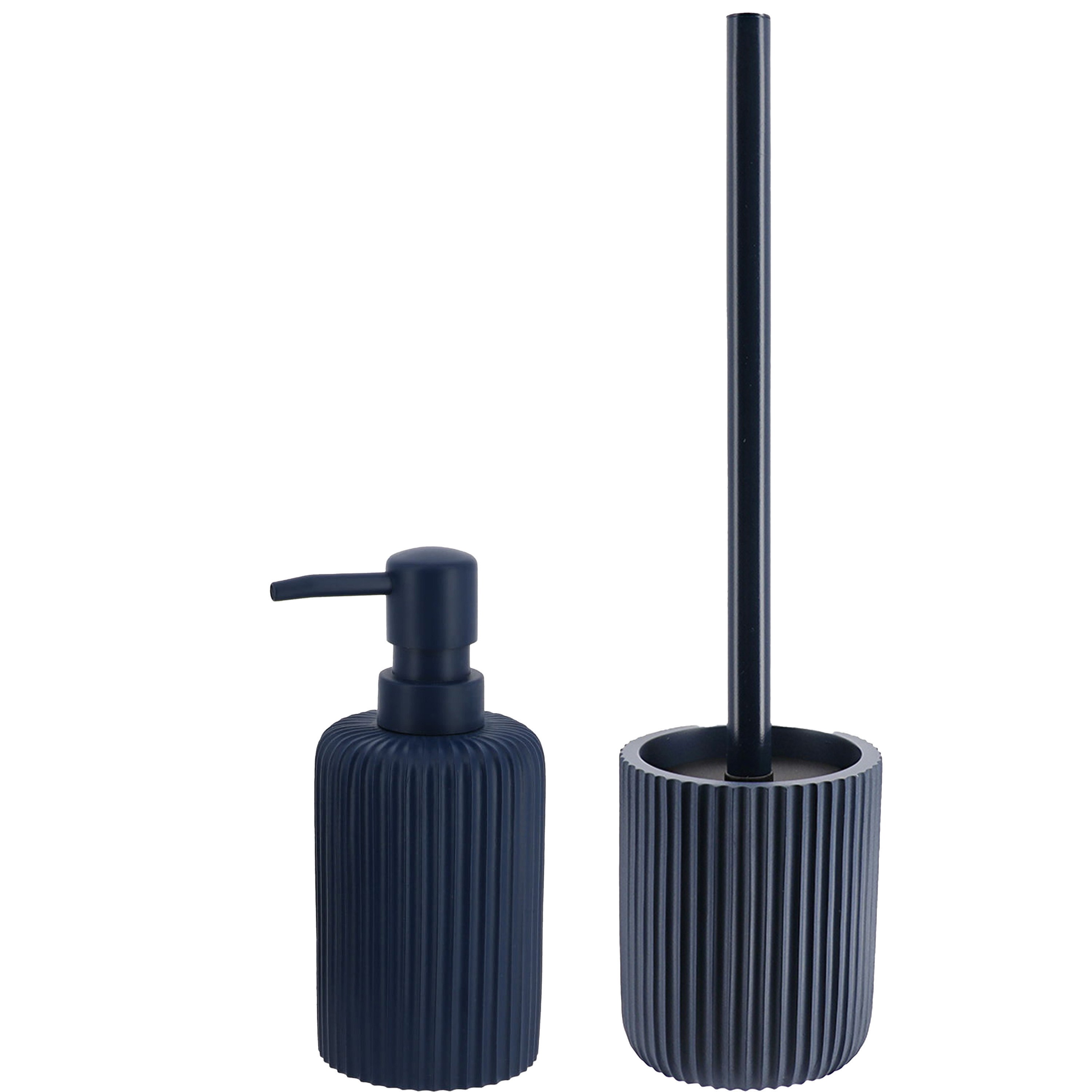 Tendance Badkamer accessoires set 2-delig - Polyresin - blauw - geribbeld -