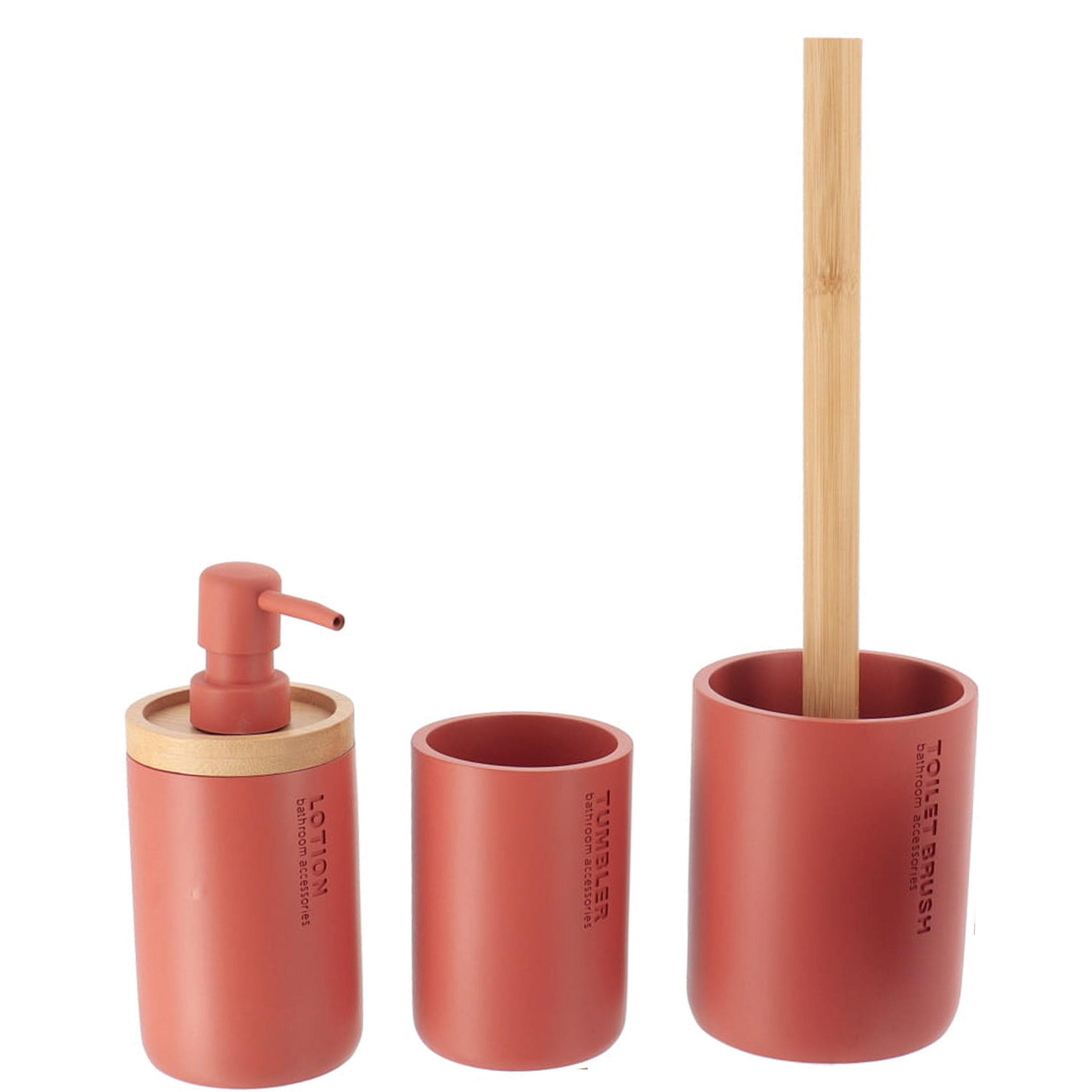 Tendance Badkamer accessoires set 3-delig - Polyresin/bamboe - terracotta - robuust - matte coating -