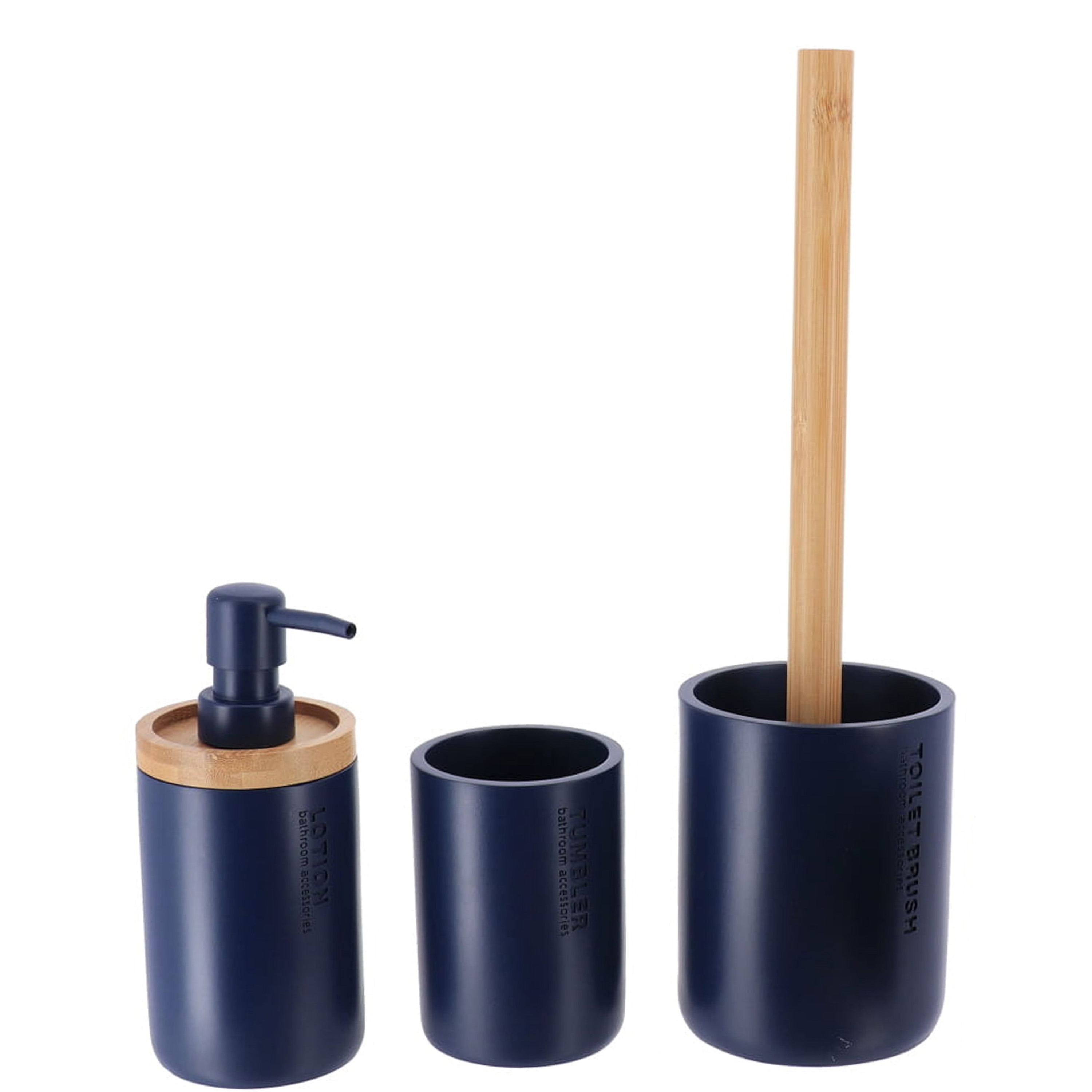 Tendance Badkamer accessoires set 3-delig - Polyresin/bamboe - blauw - robuust - matte coating -