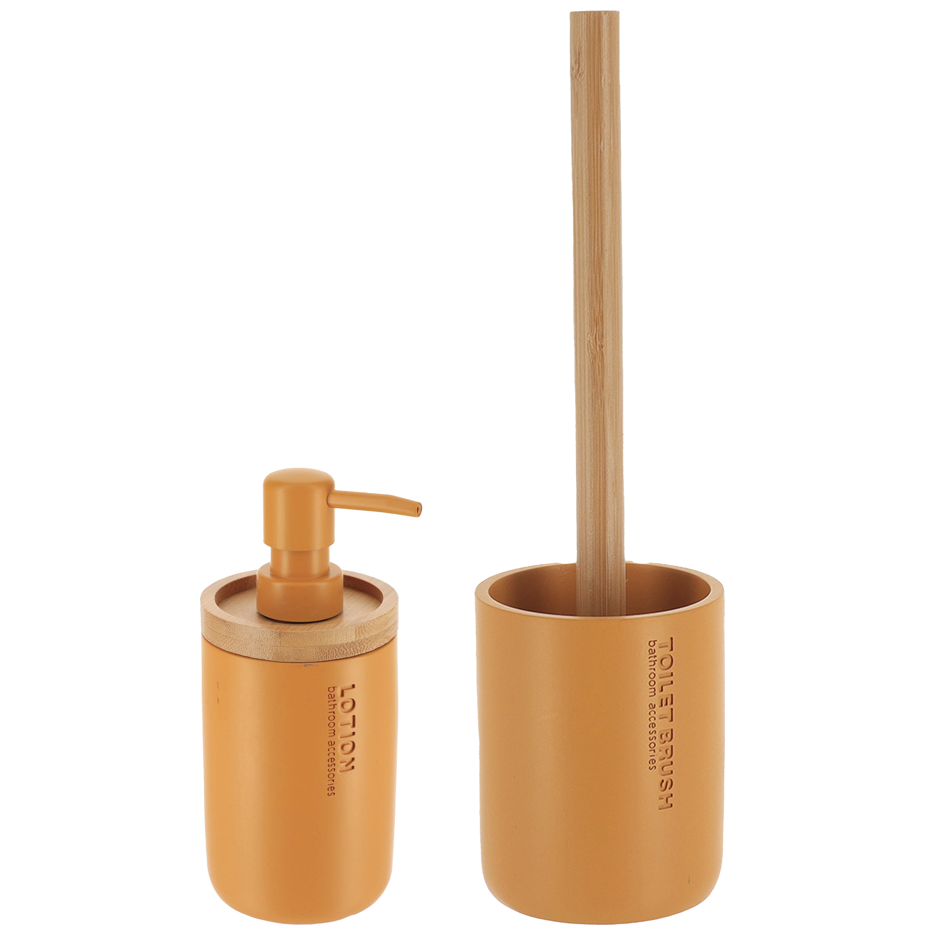 Tendance Badkamer accessoires set 2-delig - Polyresin/bamboe - oranje - robuust - matte coating -