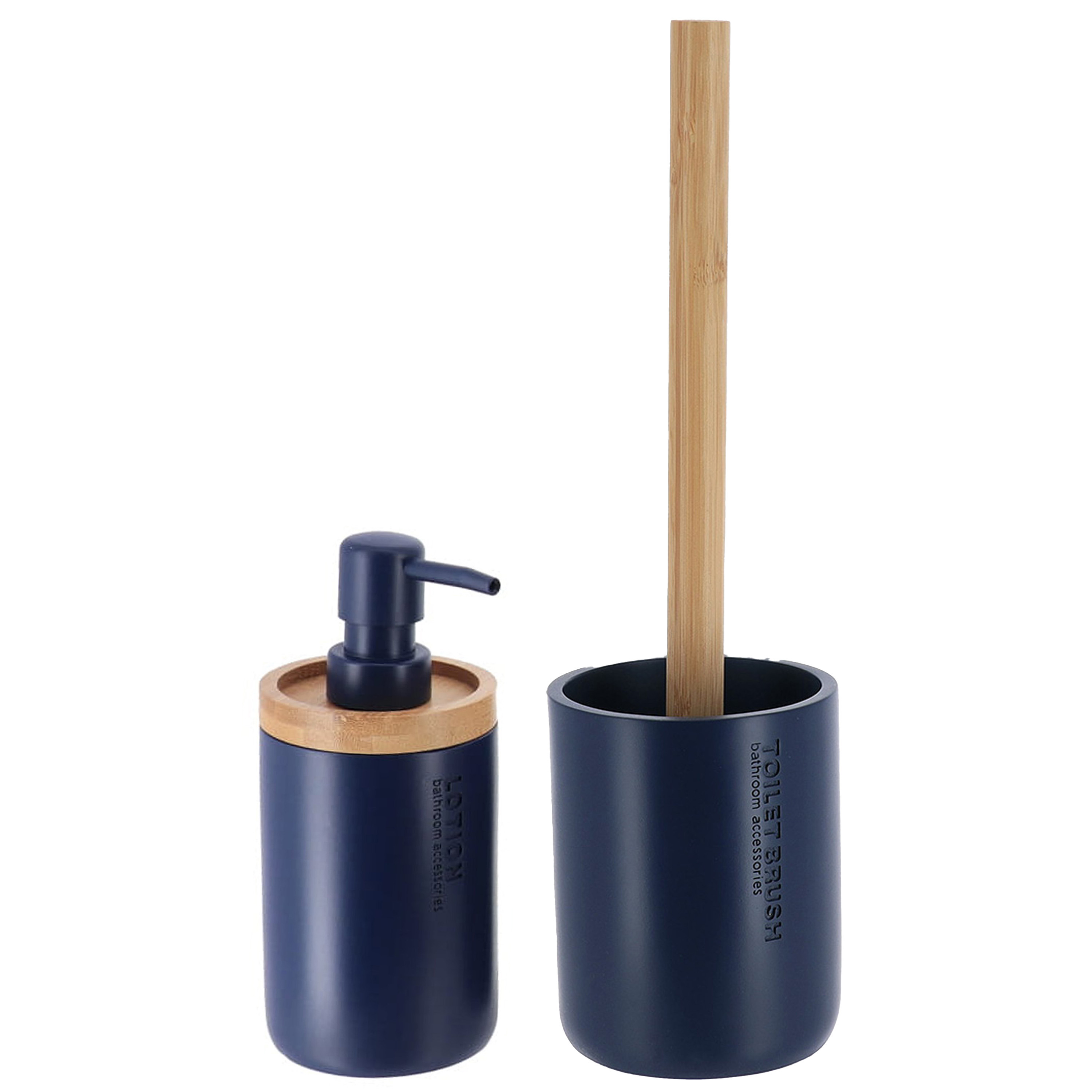 Tendance Badkamer accessoires set 2-delig - Polyresin/bamboe - blauw - robuust - matte coating -